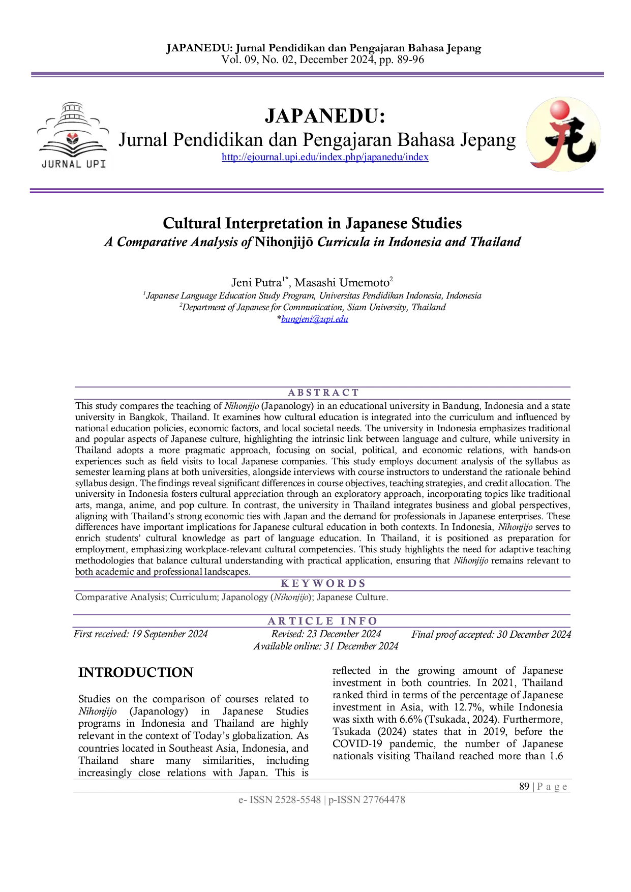 JURIS Cultural Interpretation in Japanese Studies A Comparative Analysis of Nihonjijs Curricula in Indonesia and Thailand