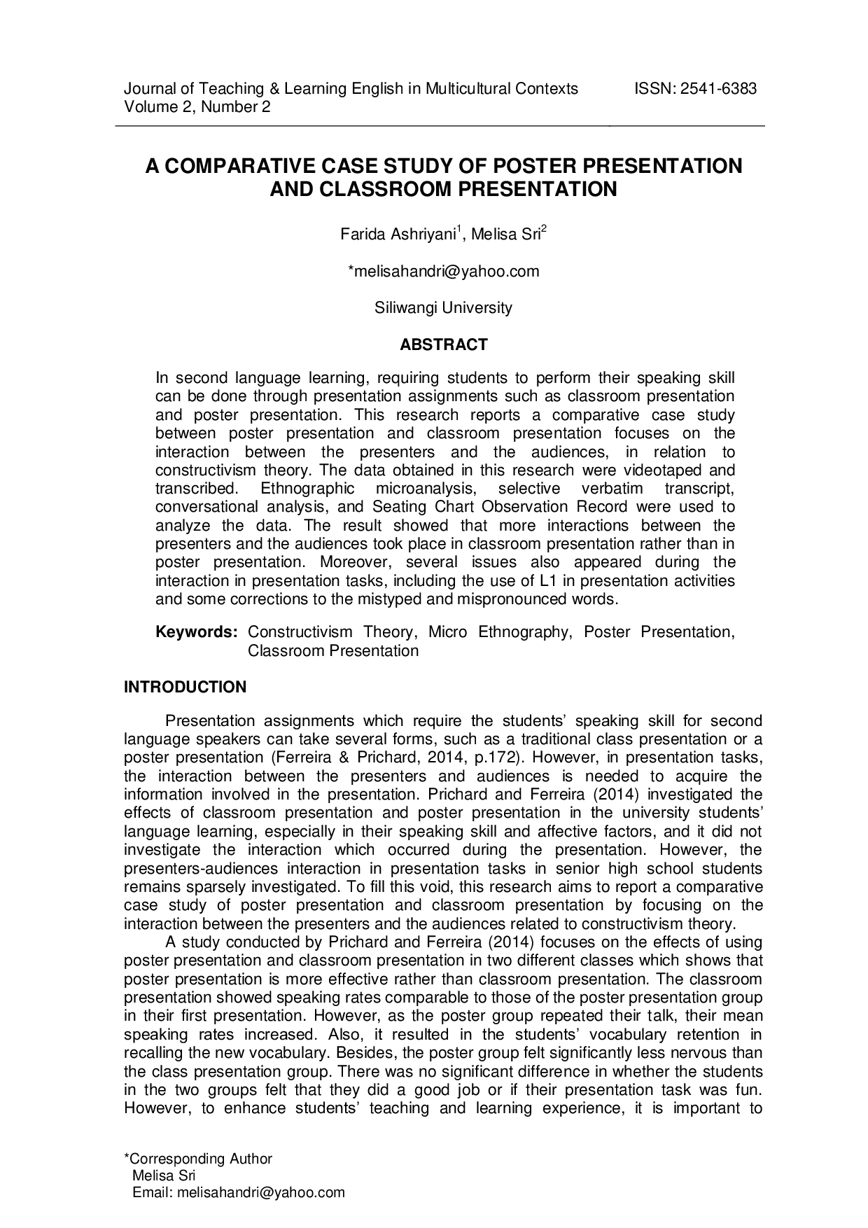 JURIS A Comparative Case Study of Poster Presentation and Classroom Presentation