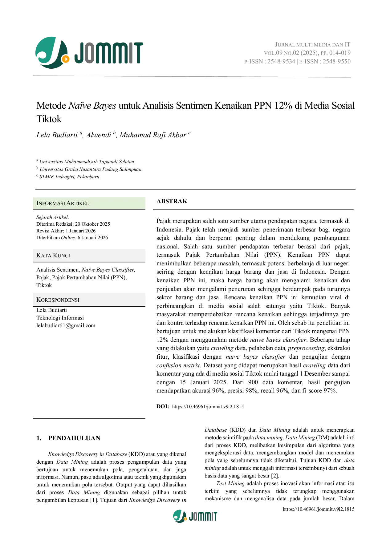 JURIS Metode Na ve Bayes Untuk Analisis Sentimen Kenaikan PPN 12 Di Media Sosial Tiktok