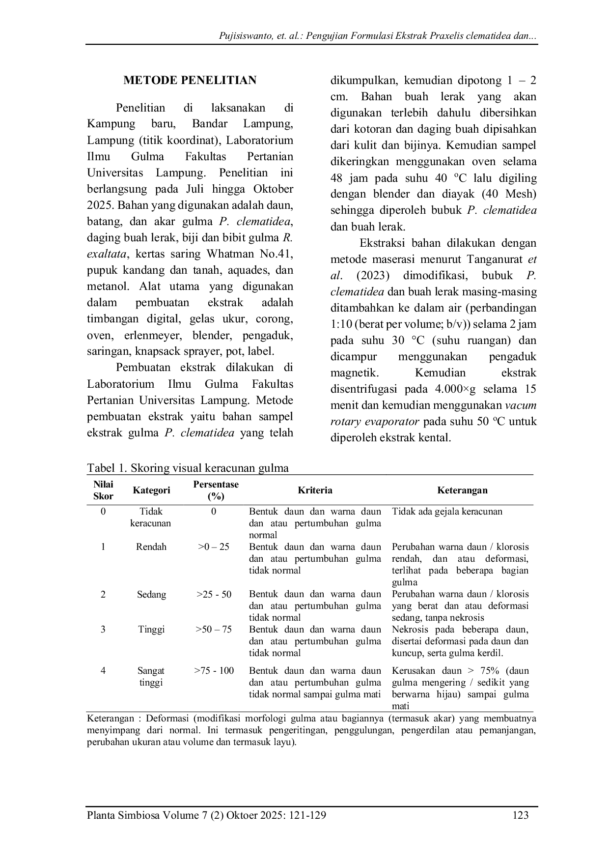 JURIS Pengujian Formulasi Ekstrak Praxelis clematidea dan Buah Lerak terhadap Pertumbuhan Gulma Rottboellia exaltata