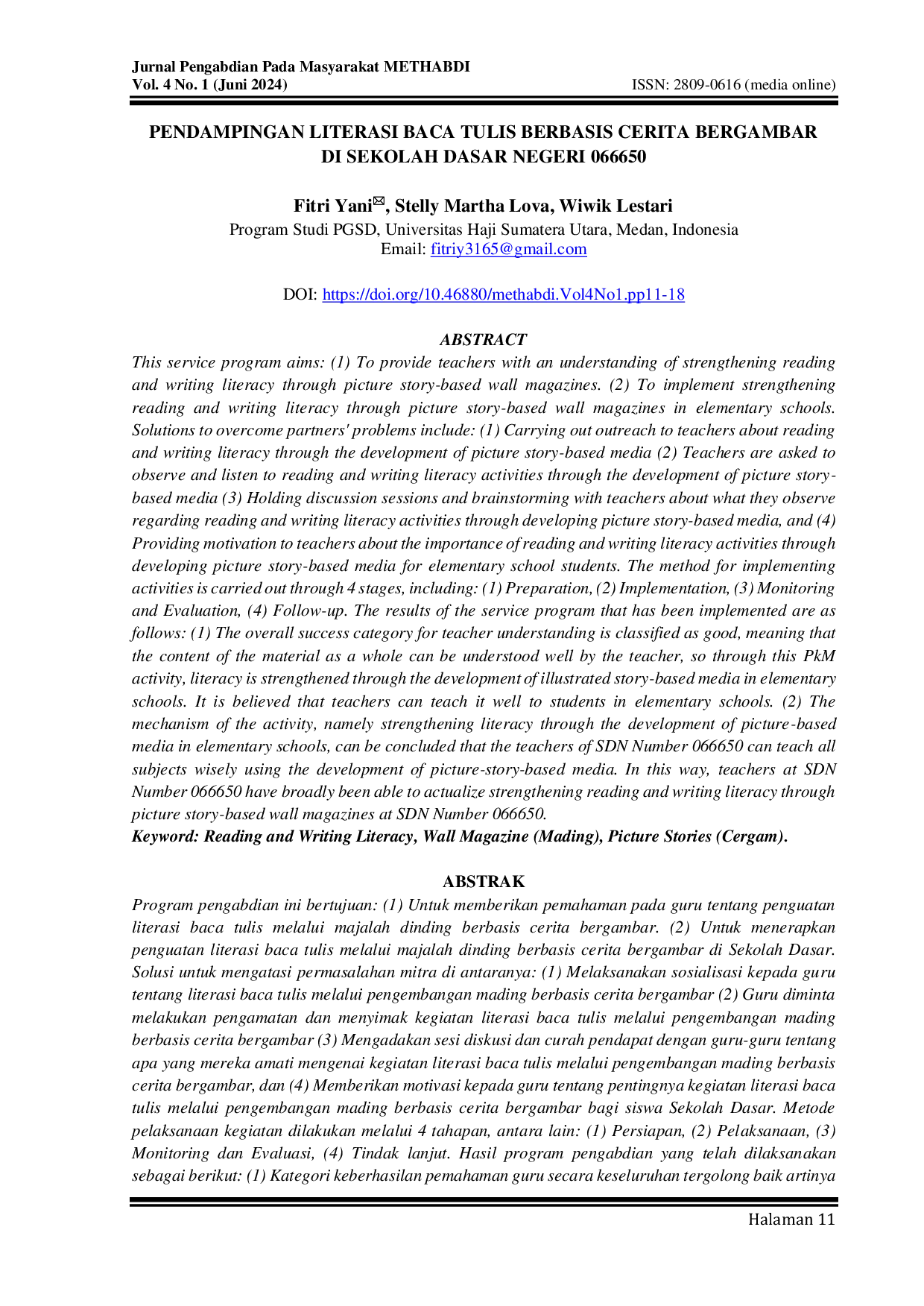 JURIS Pendampingan Literasi Baca Tulis Berbasis Cerita Bergambar di Sekolah Dasar Negeri 066650