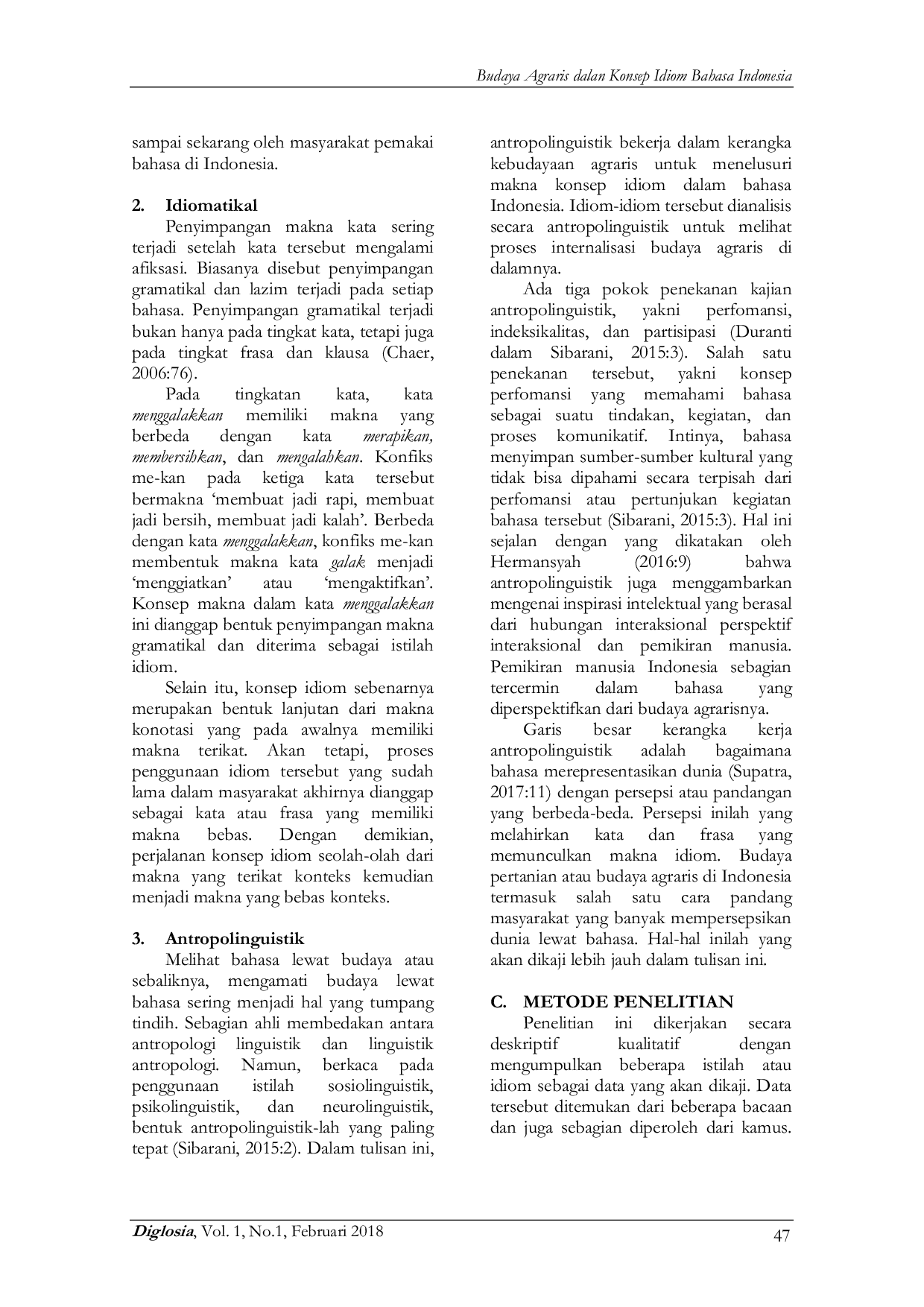 JURIS Budaya Agraris Dalam Konsep Idiom Bahasa Indonesia Kajian Antropolinguistik