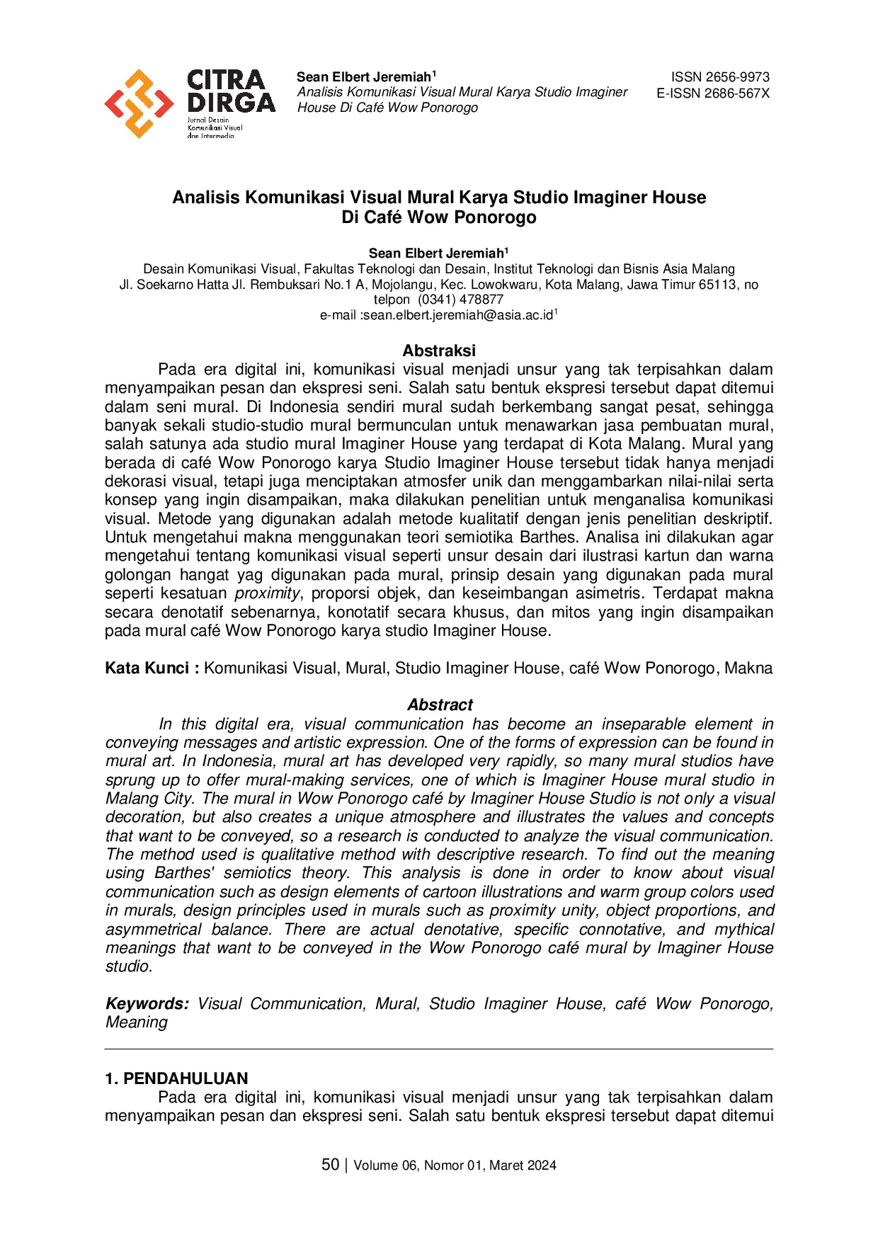 JURIS Analisis Komunikasi Visual Mural Karya Studio Imaginer House Di Caf Wow Ponorogo