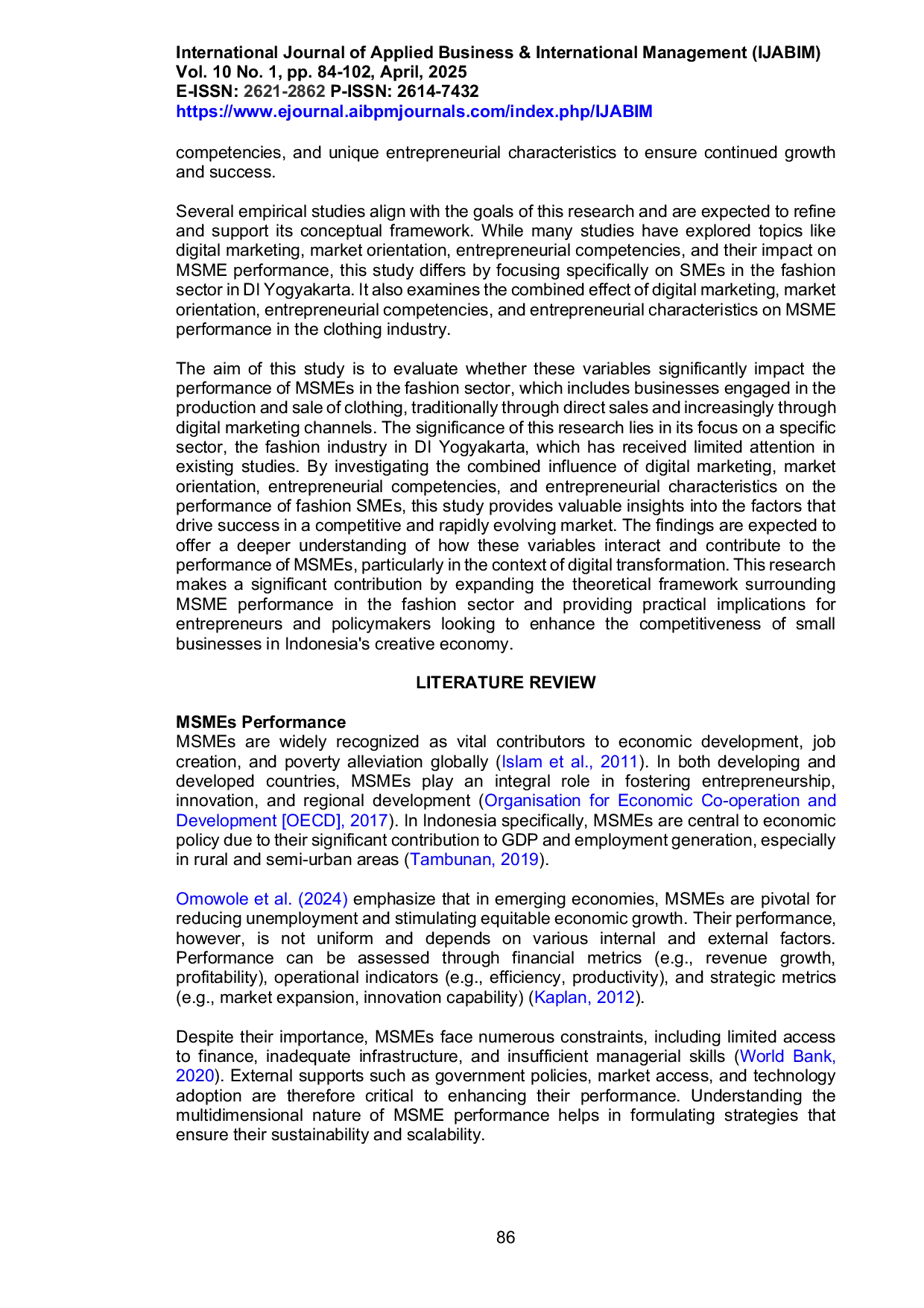 JURIS The Impact of Digital Marketing Market Orientation Entrepreneurial Competencies and Entrepreneurship Characteristics on the Fashion MSMEs Performance in Yogyakarta