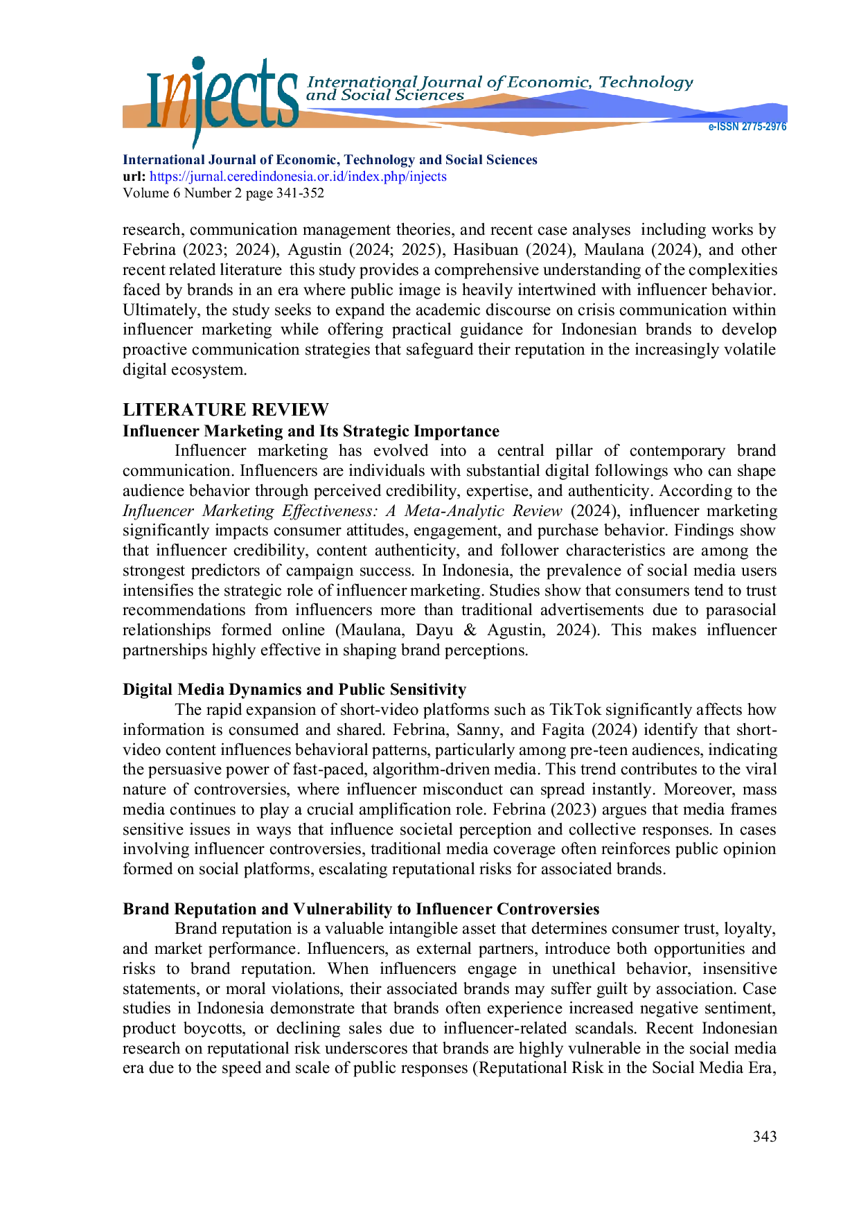 JURIS Reputation Crisis Due to Influencer Controversy Implications for Brand Marketing Communication Strategies in Indonesia