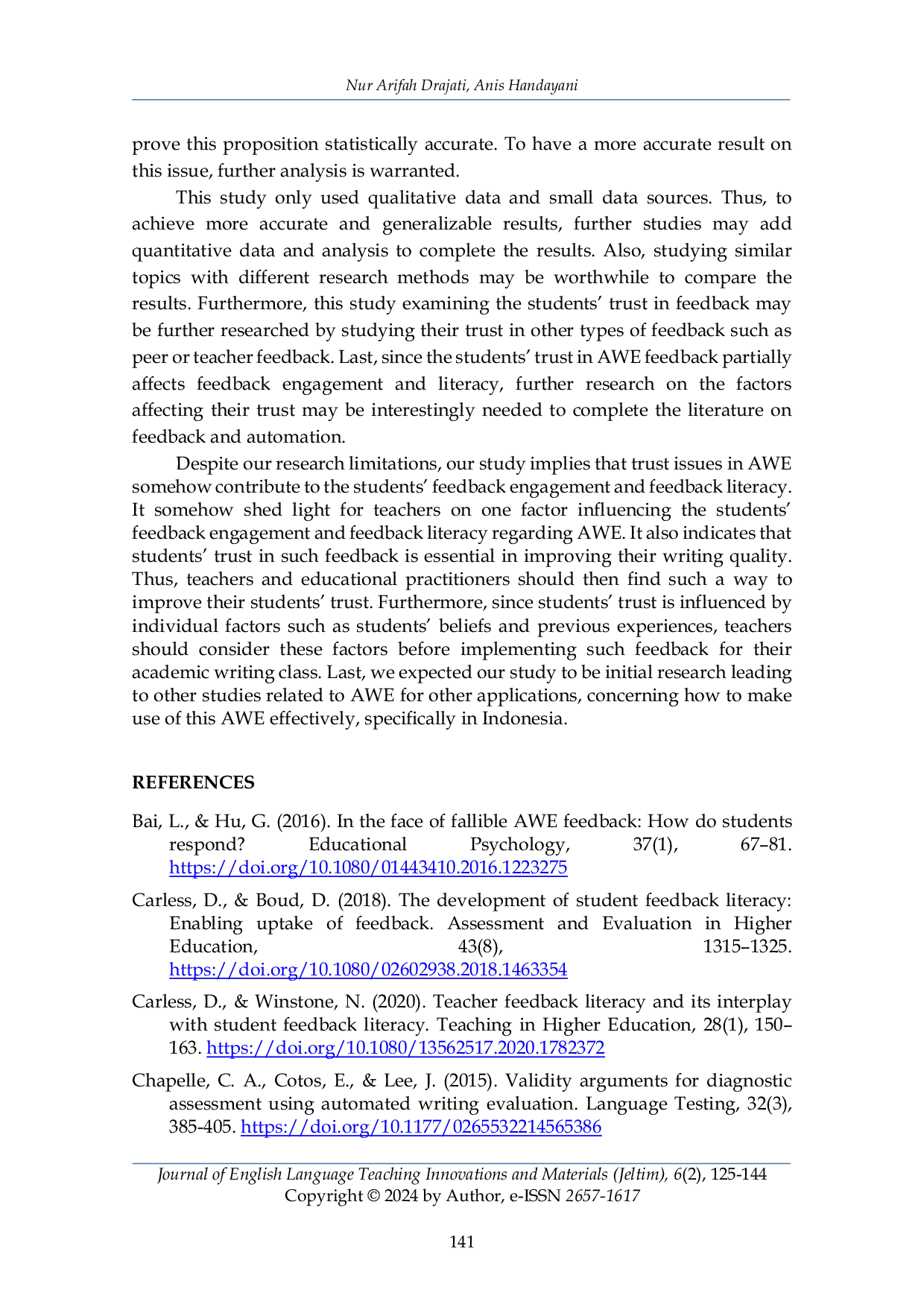 JURIS Trust in Automated Writing Evaluation AWE Multiple Case Study on Feedback Engagement and Literacy