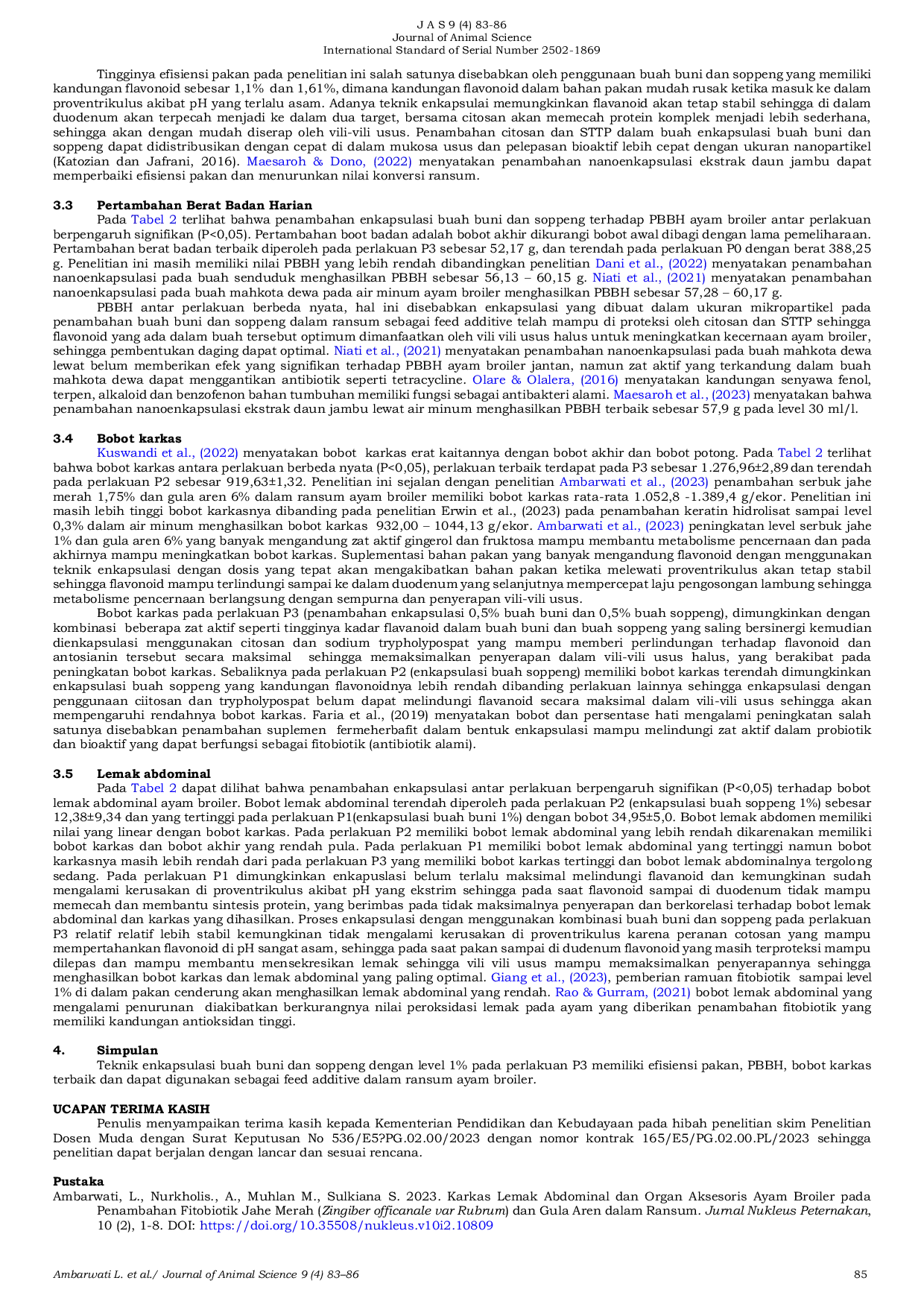 JURIS Enkapsulasi Dengan Metode Ioniglasik Dalam Additive Pakan Ditinjau Dari Produktivitas Ayam Broiler