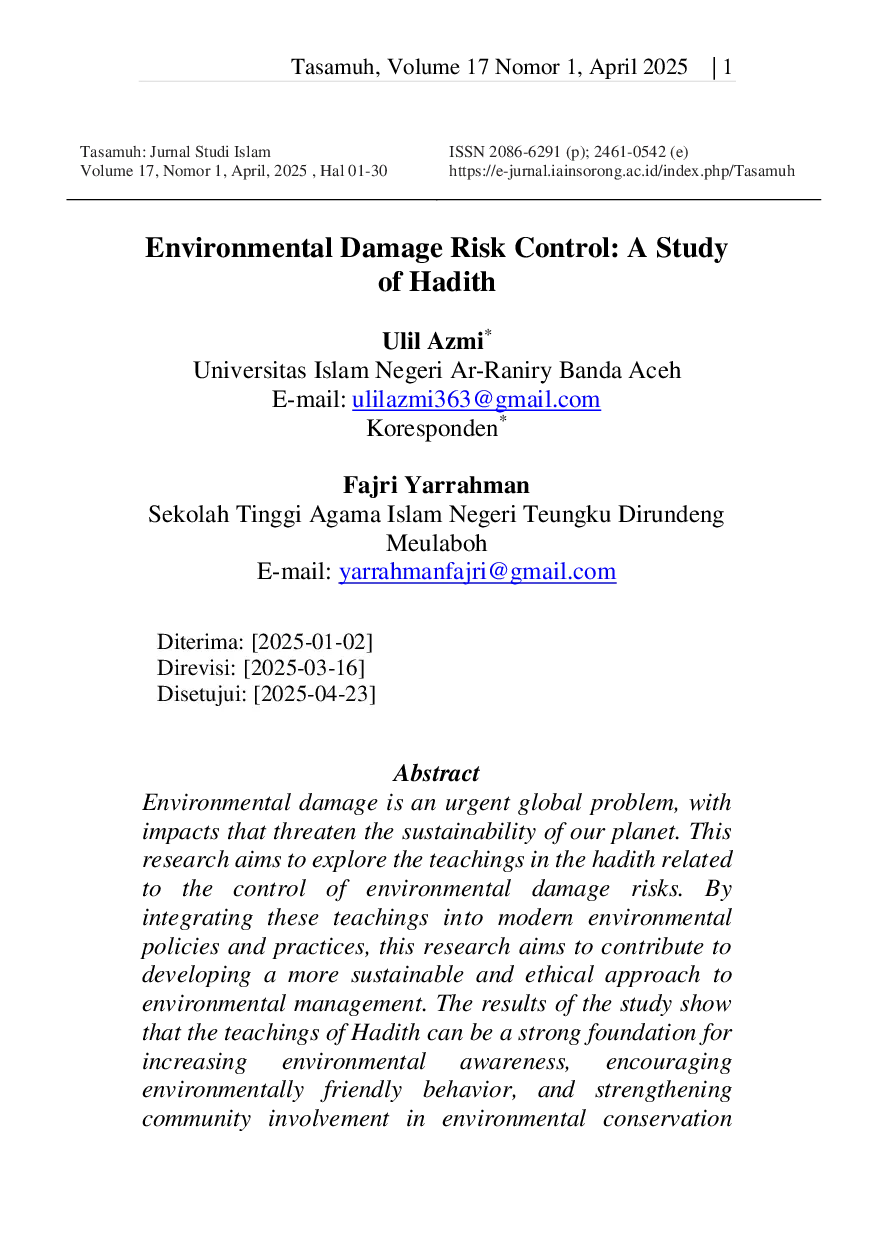 JURIS Environmental Damage Risk Control A Study of Hadith
