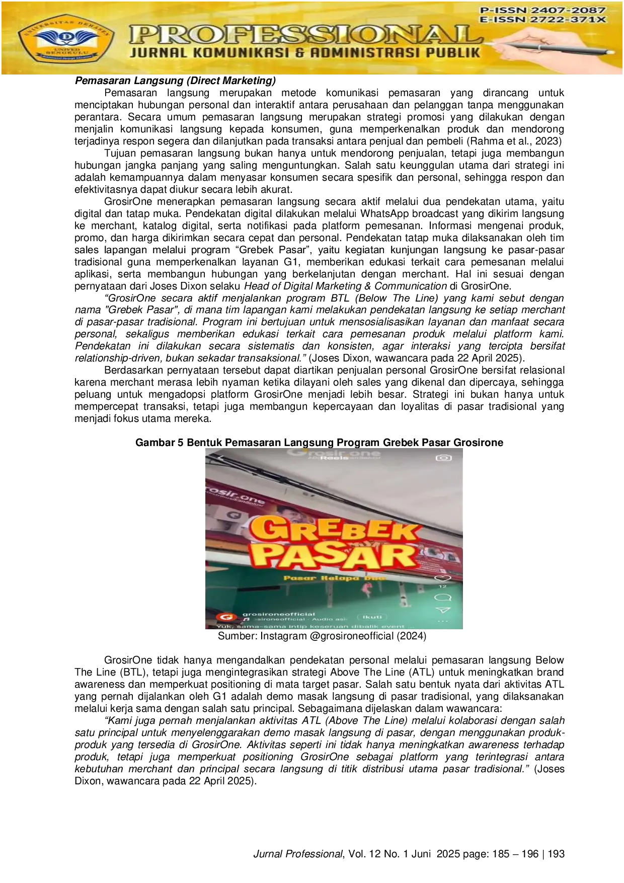 JURIS Integrated Marketing Communication Dalam Meningkatkan Brand Awareness Pada Bisnis Startup Di Grosirone