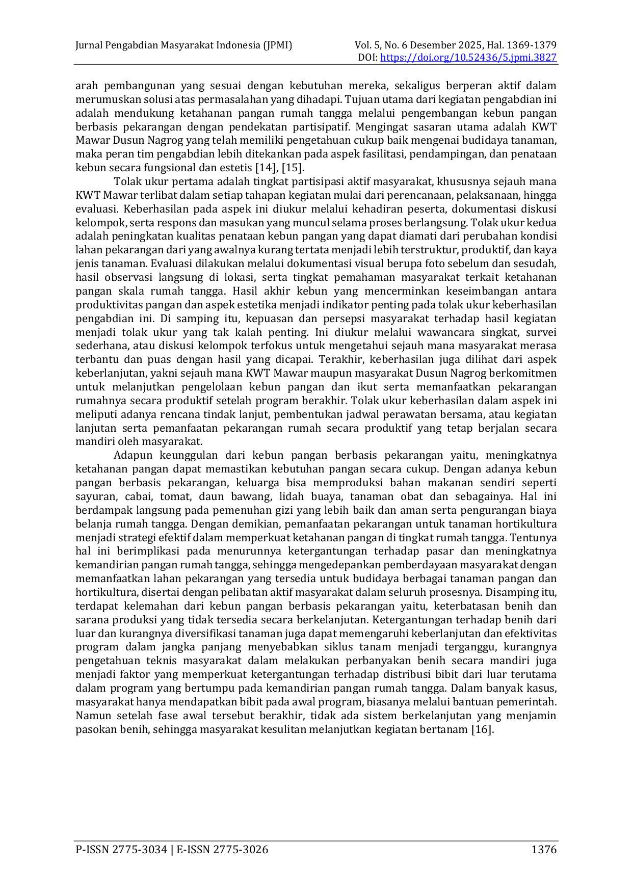 JURIS Pengelolaan Kebun Pangan Berbasis Pekarangan dengan Pendekatan Partisipatif untuk Meningkatkan Ketahanan Pangan Rumah Tangga di Dusun Nagrog Kabupaten Ciamis