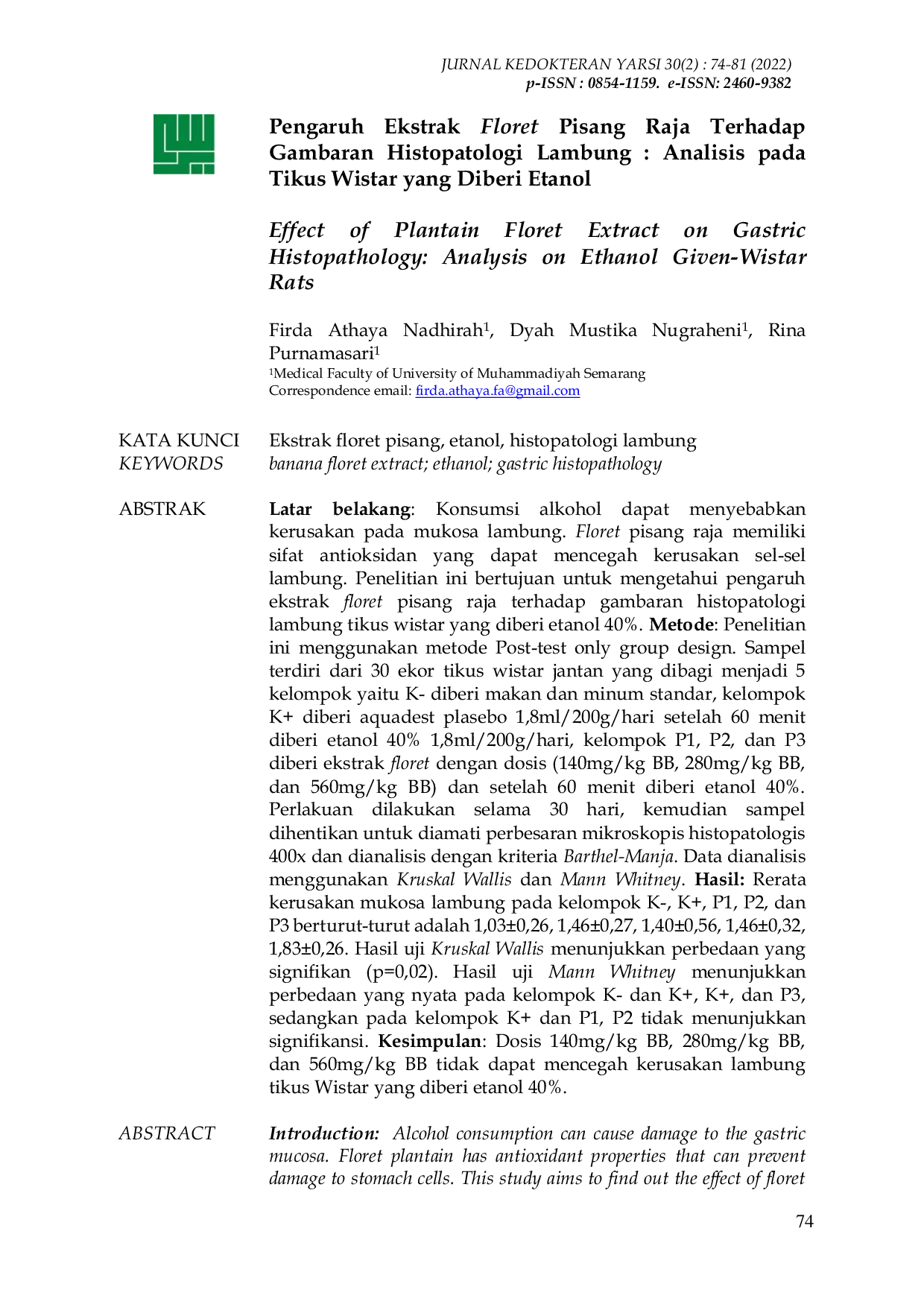 JURIS Effect of Plantain Floret Extract on Gastric Histopathological Analysis on Wistar Rats Given Ethanol