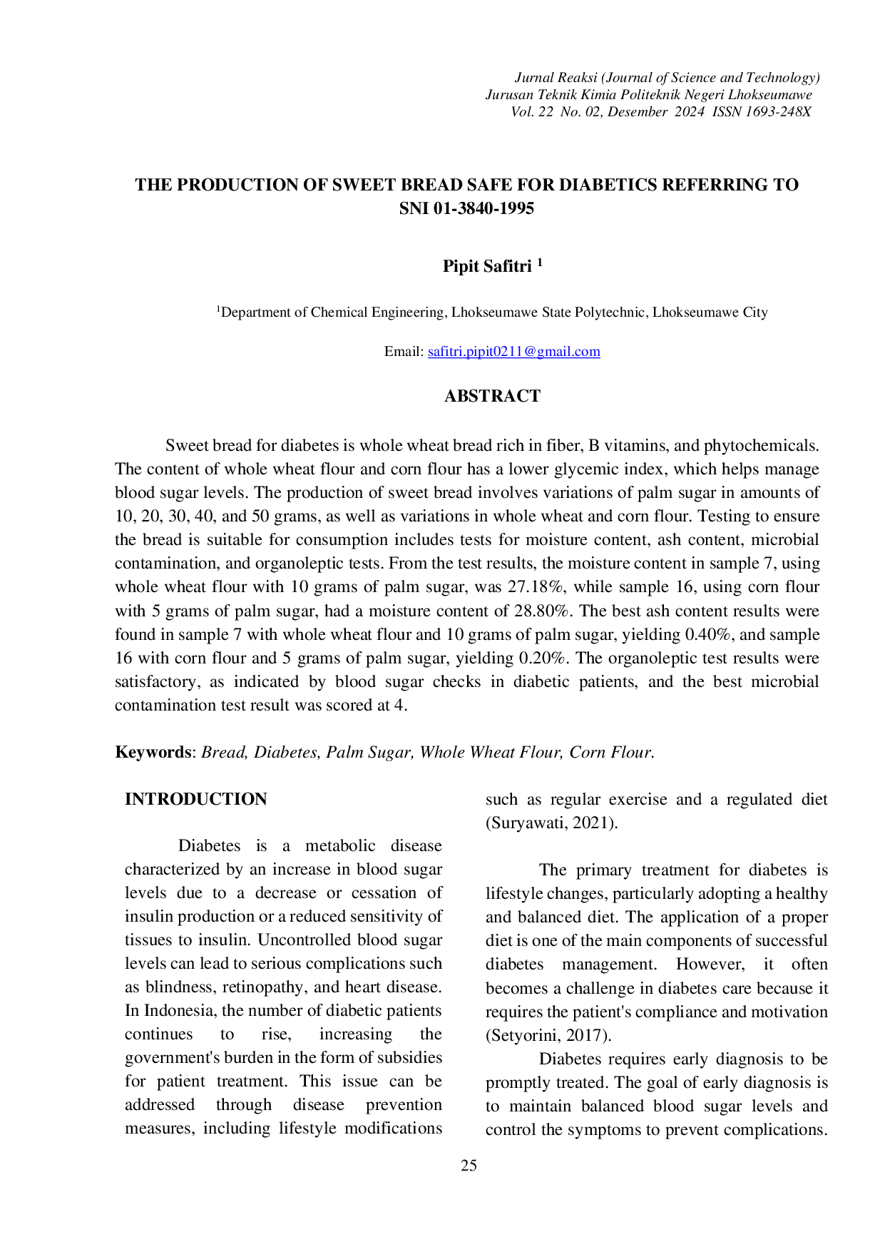 JURIS The Production of Sweet Bread Safe for Diabetics Referring to Sni 01 3840 1995