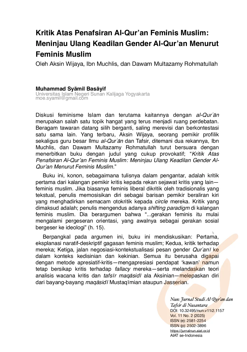 JURIS Kritik Atas Penafsiran Al Qur an Feminis Muslim Meninjau Ulang Keadilan Gender Al Qur an Menurut Feminis Muslim