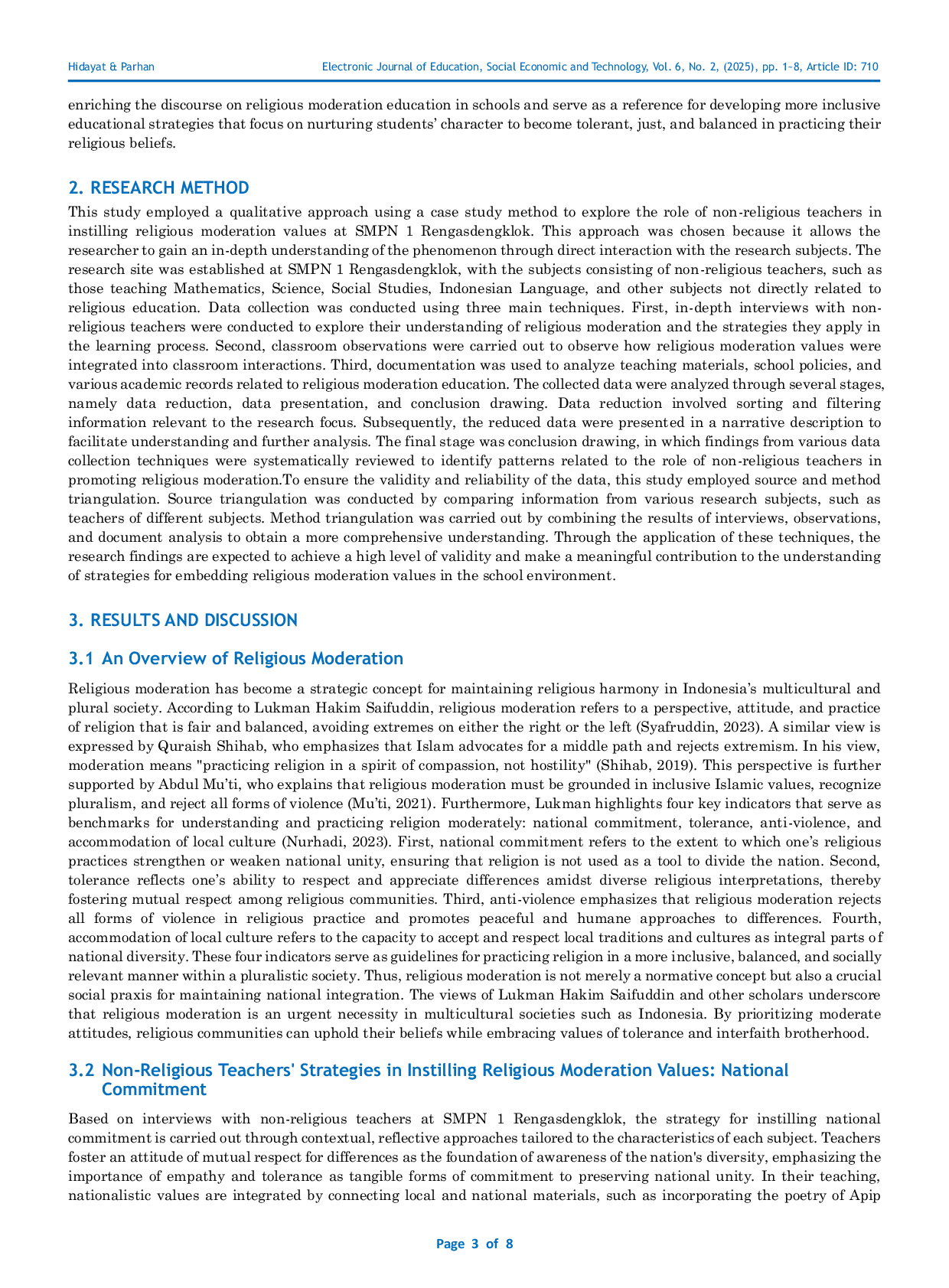 JURIS Educating a Moderate Generation The Role of Non Religious Teachers in Instilling the Values of Religious Moderation at SMPN 1 Rengasdengklok