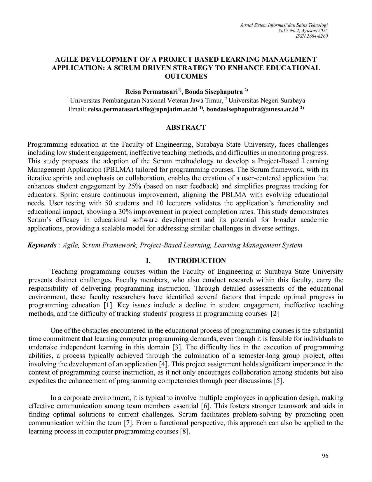 JURIS AGILE DEVELOPMENT OF A PROJECT BASED LEARNING MANAGEMENT APPLICATION A SCRUM DRIVEN STRATEGY TO ENHANCE EDUCATIONAL OUTCOMES