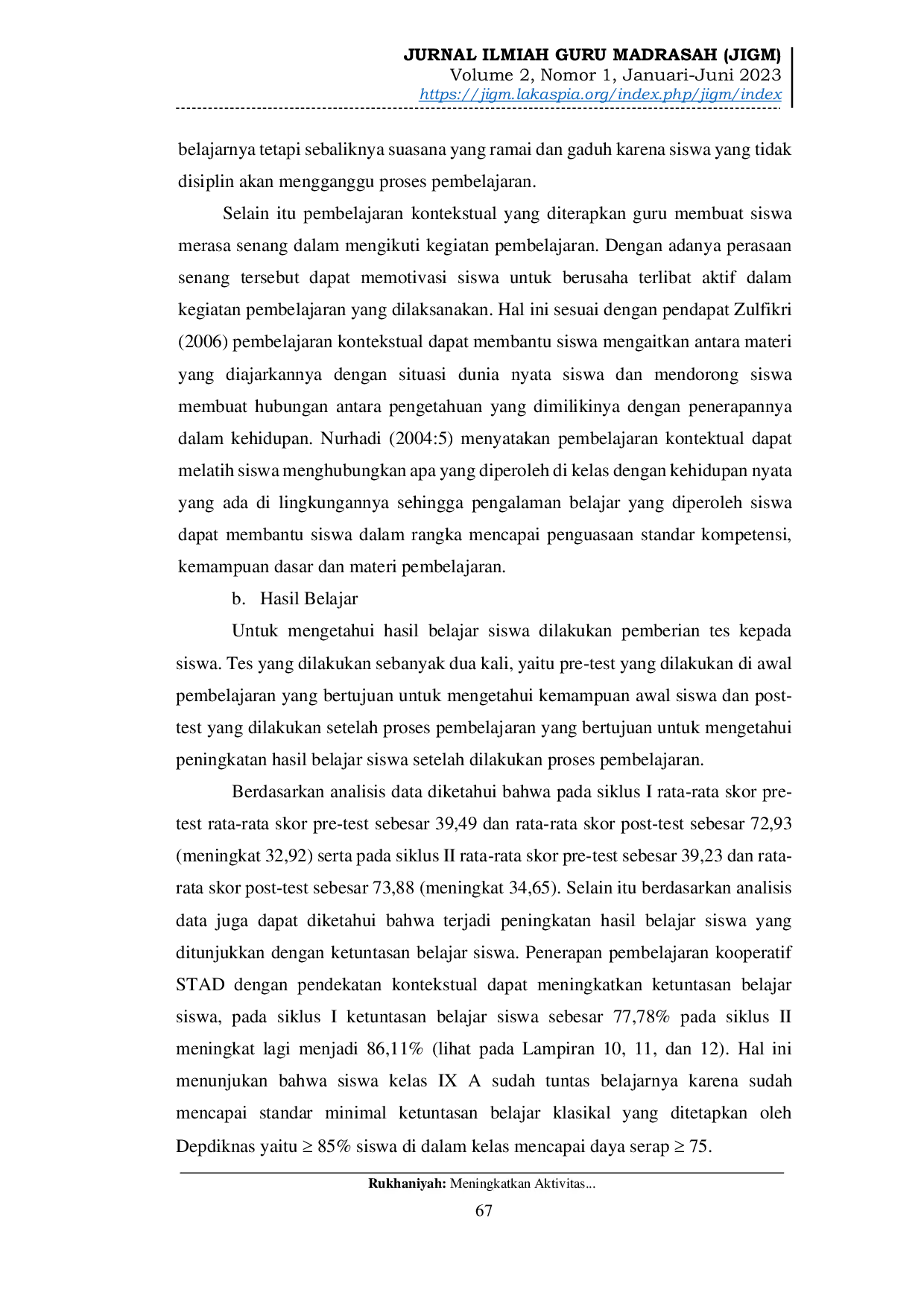 JURIS Meningkatkan Aktivitas dan Hasil Belajar Siswa Melalui Pembelajaran Kooperatif Stad pada Siswa Kelas IX A MTs Negeri 5 Bojonegoro