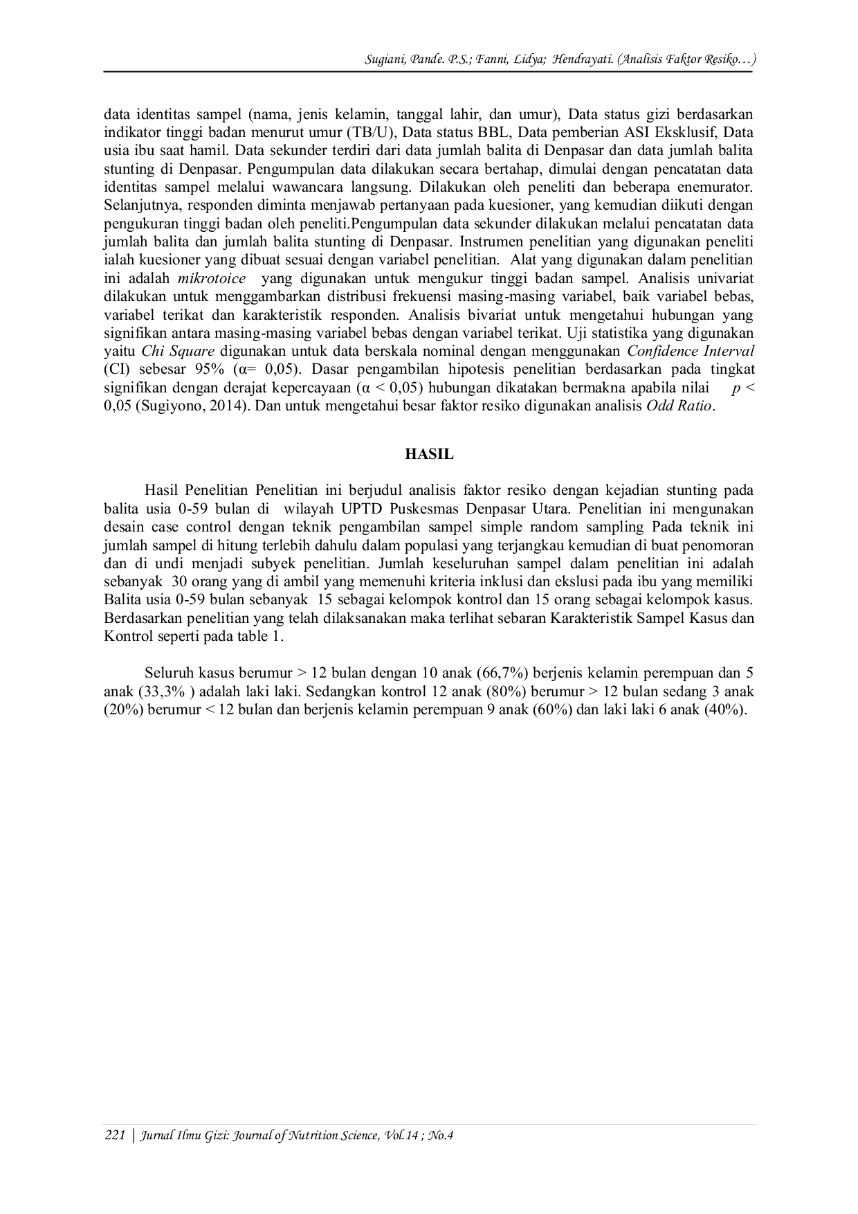 JURIS Analisis Faktor Risiko Terjadinya Stunting Di Wilayah UPTD Puskesmas I Denpasar Utara Kota Denpasar Provinsi Bali