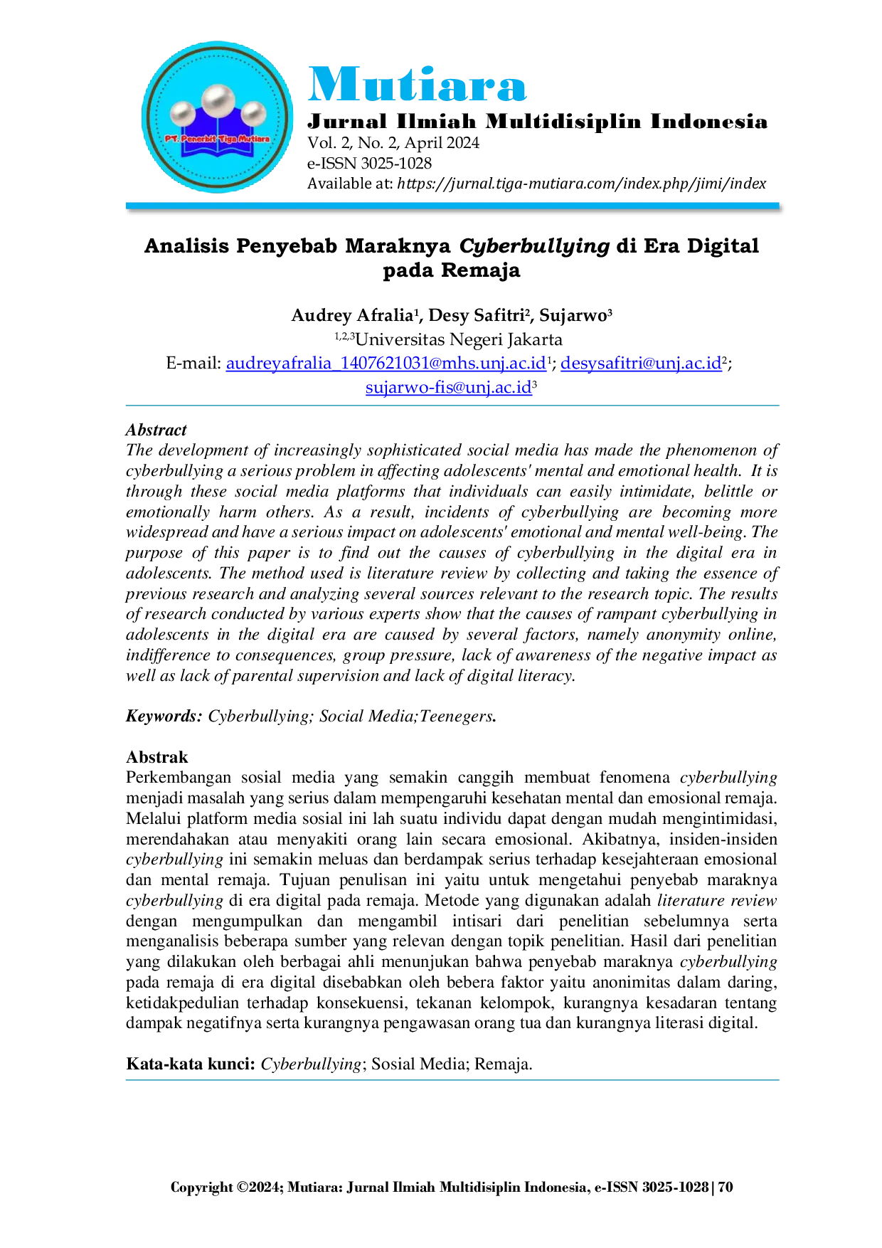 JURIS Analisis Penyebab Maraknya Cyberbullying di Era Digital pada Remaja