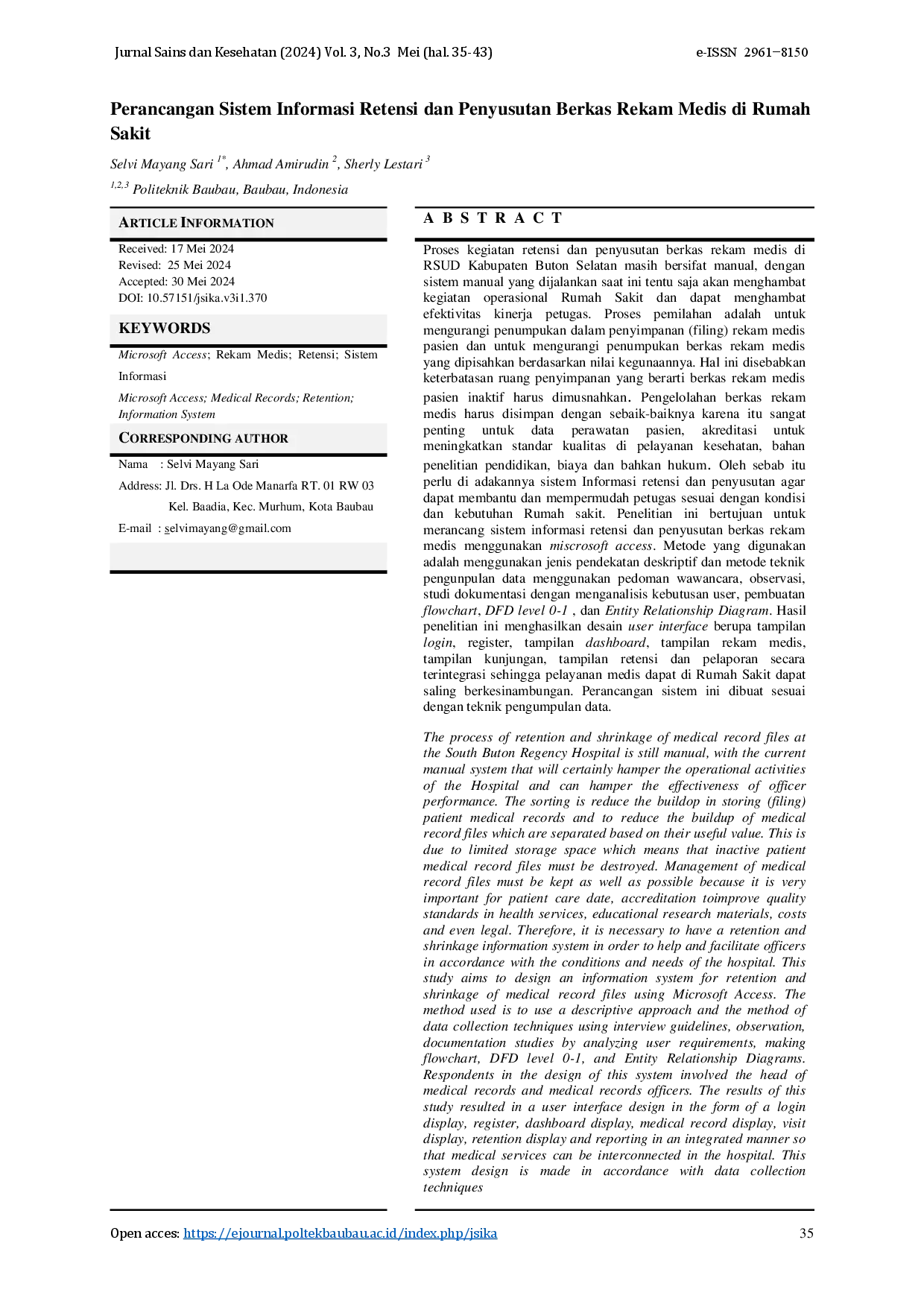 juris Perancangan Sistem Informasi Retensi dan Penyusutan Berkas Rekam Medis di Rumah Sakit