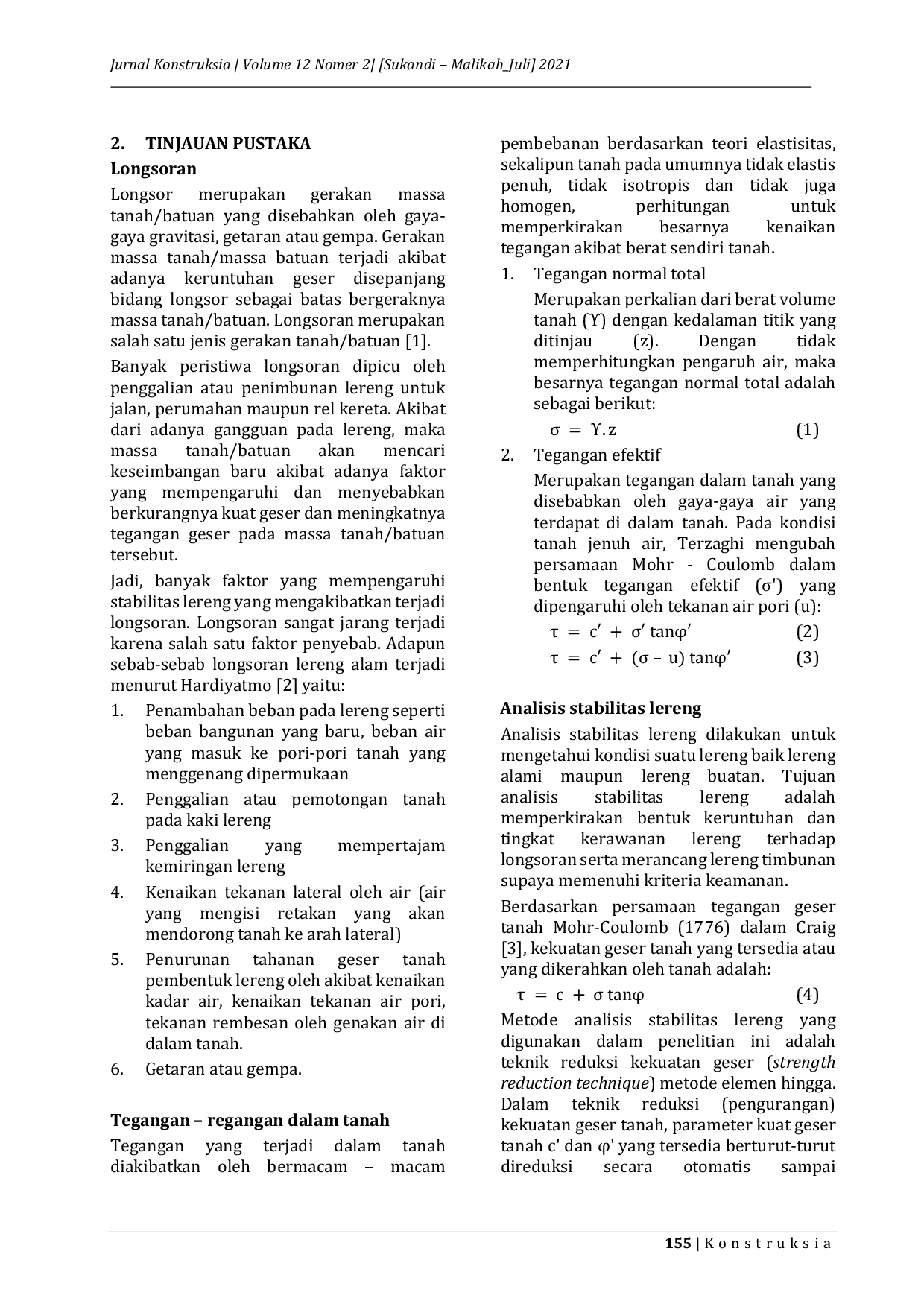 JURIS Evaluasi TeganganAcRegangan Lereng Jalan Ampenan Pemenang Km 12 800 Studi Kasus Longsoran Lereng Tanjakan Alberto Senggigi