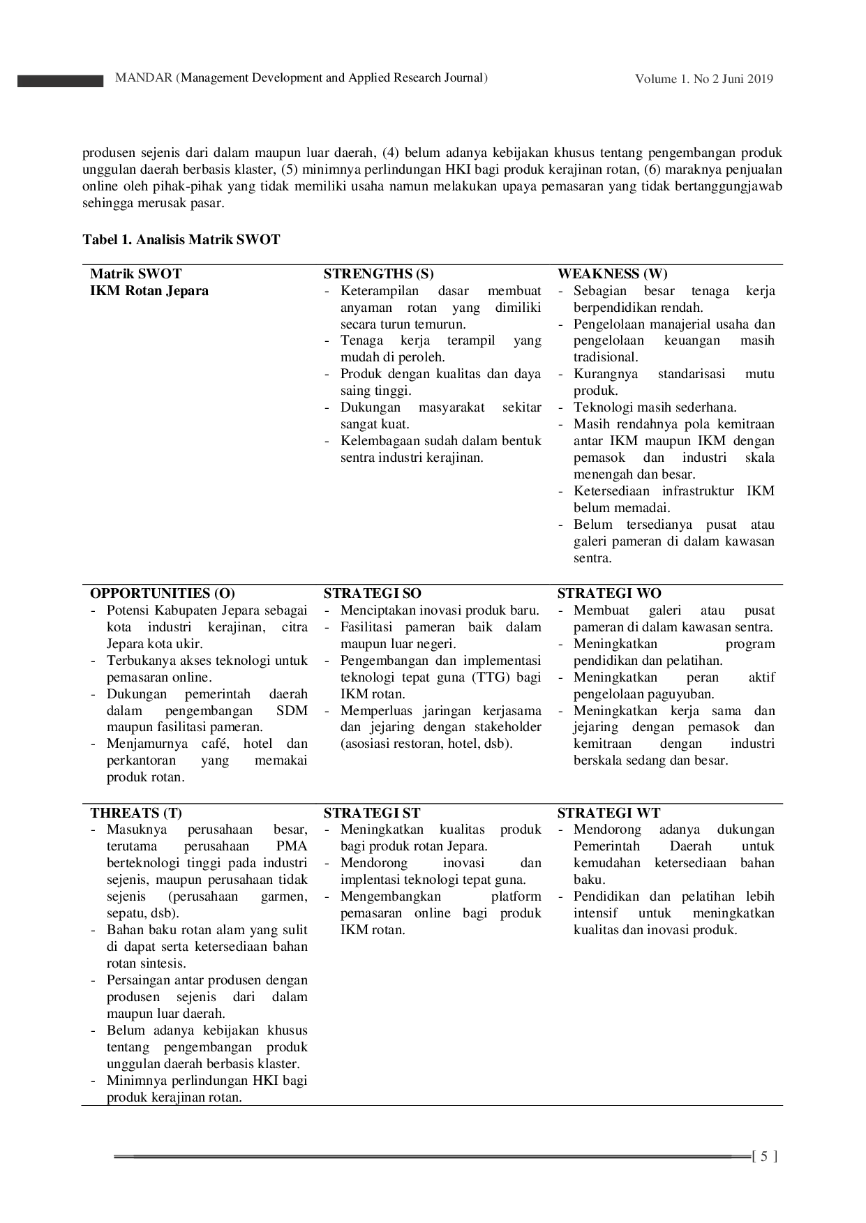 JURIS Strategi Pengembangan Produk Unggulan Daerah Berbasis Klaster Pada Sentra Kawasan Industri Rotan Di Kabupaten Jepara