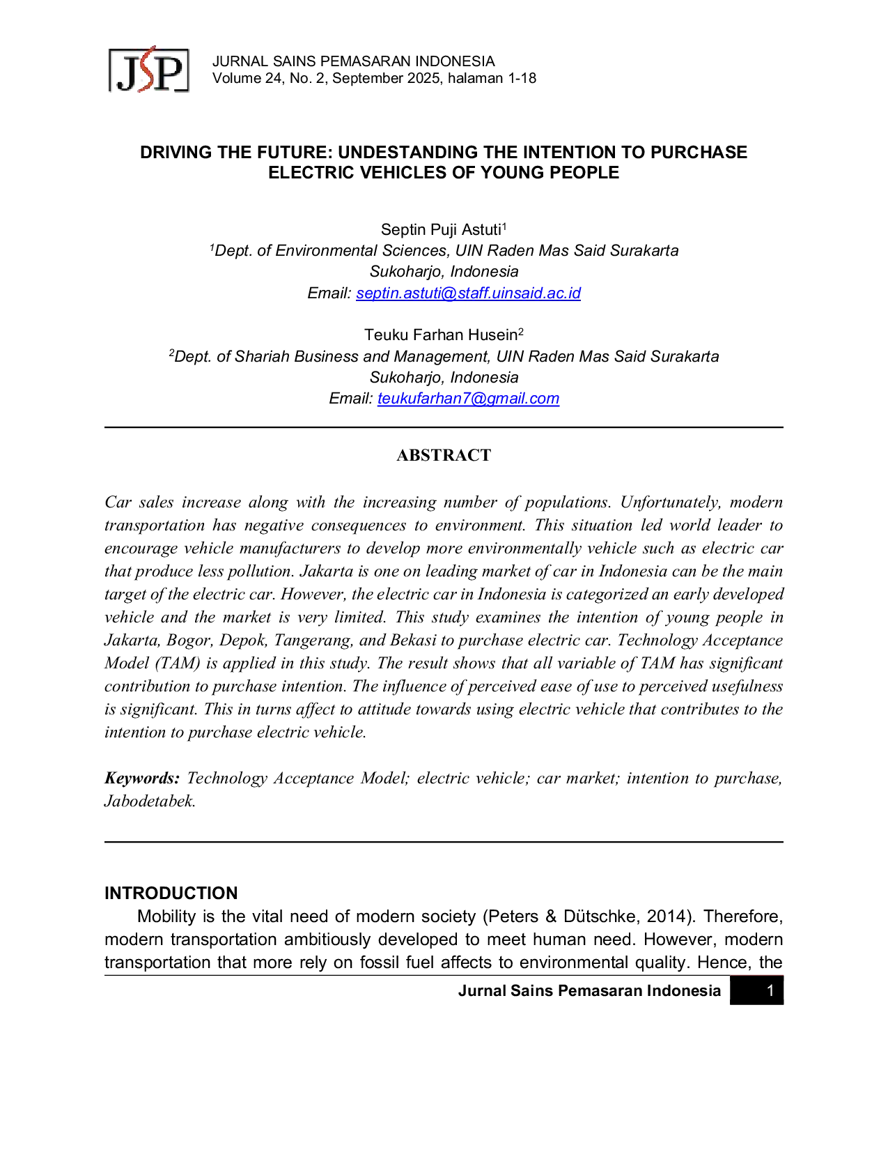 JURIS Driving The Future Understanding The Intention To Purchase Electric Vehicles Of Young People