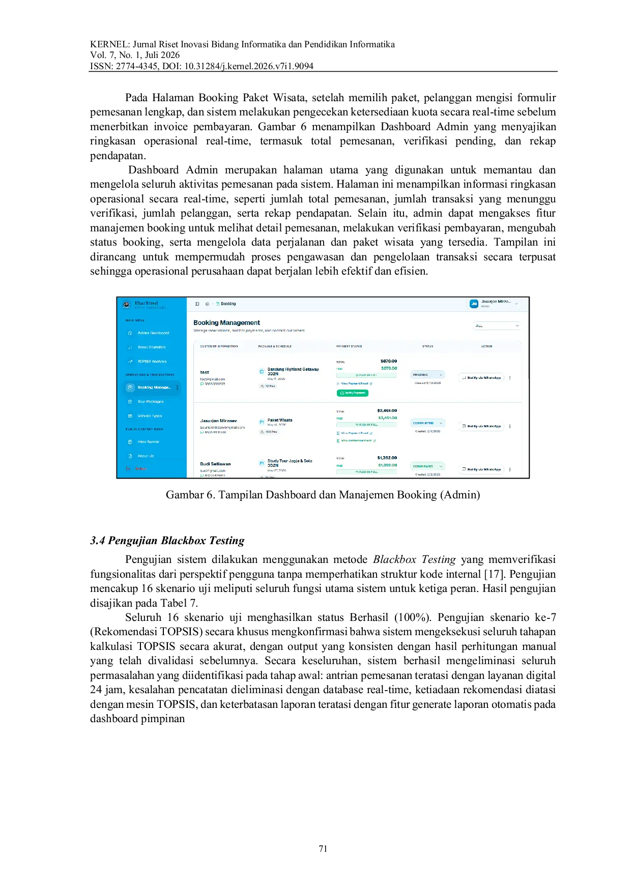 JURIS Aplikasi Booking online Berbasis Website dengan Metode TOPSIS pada CV Titan Jaya Travelindo
