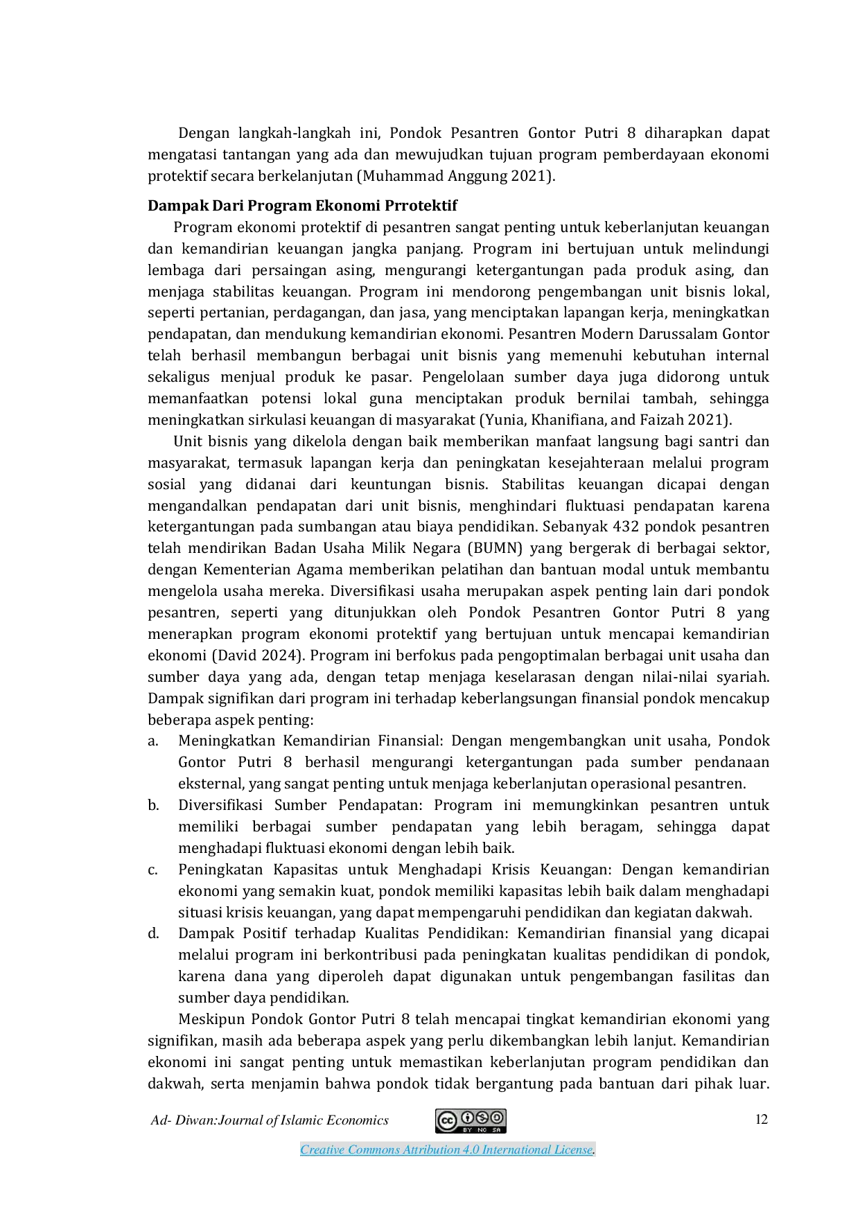 JURIS Strategi Pemberdayaan Ekonomi Protektif Di Pondok Modern Darussalam Gontor Putri Kampus 8 Lampung