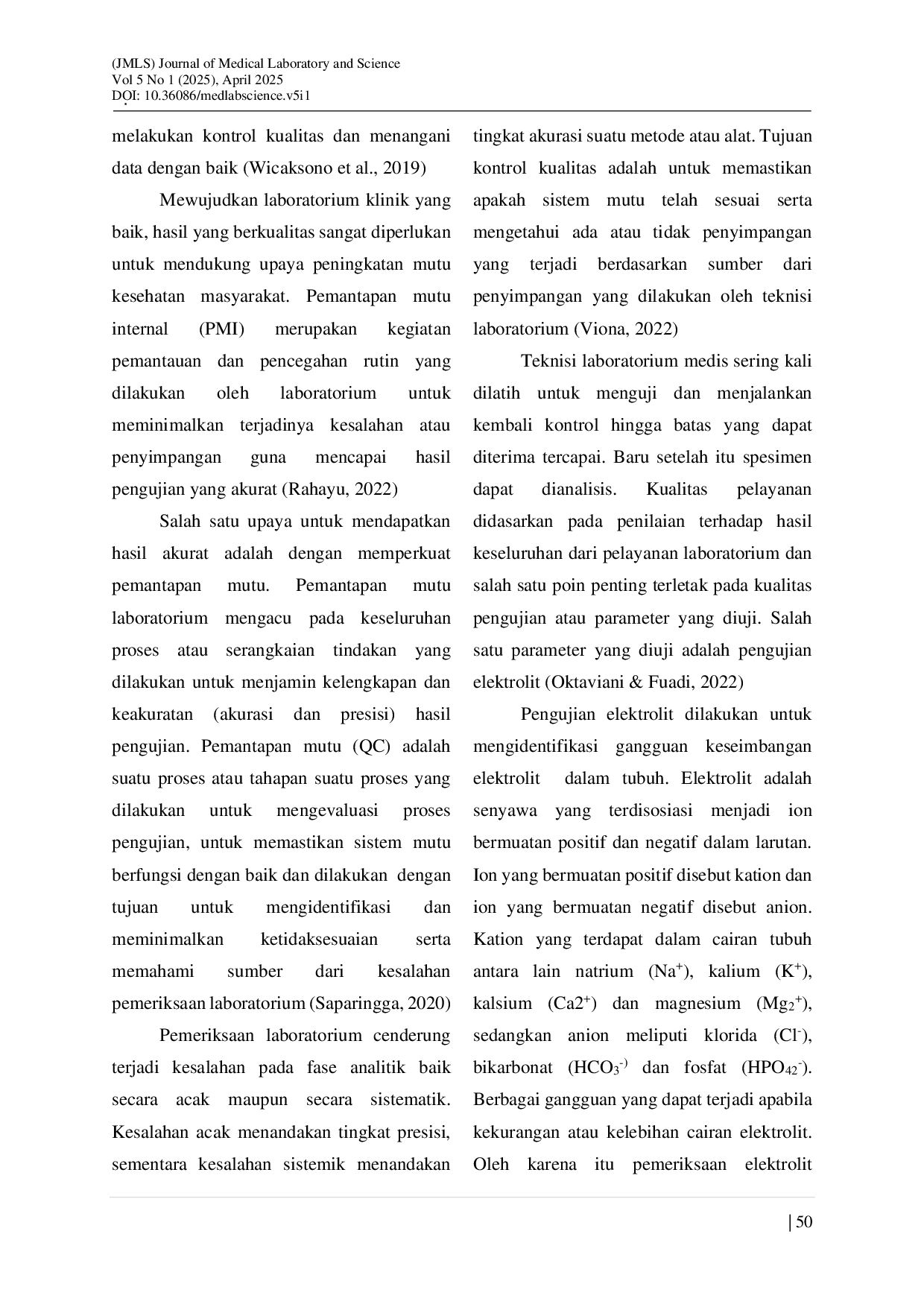 JURIS Analisis Hasil Quality Control Pemeriksaan Elektrolit Berdasarkan Aturan Westgard Di Laboratorium Rumah Sakit