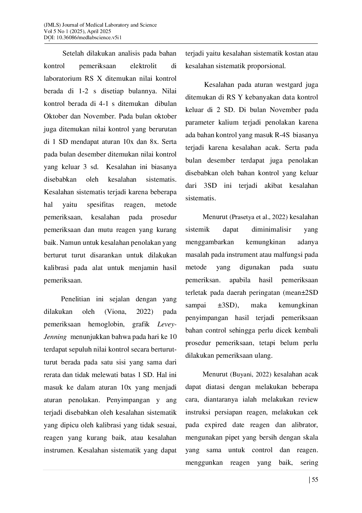 JURIS Analisis Hasil Quality Control Pemeriksaan Elektrolit Berdasarkan Aturan Westgard Di Laboratorium Rumah Sakit