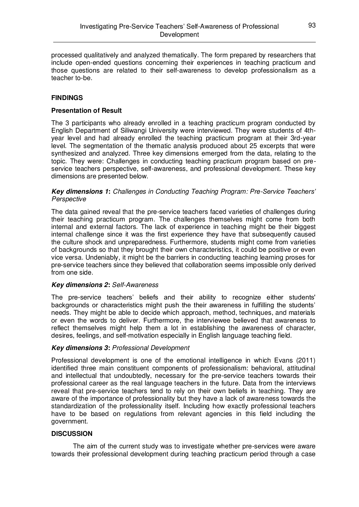 JURIS Investigating Pre Service Teachers Self Awareness of Professional Development