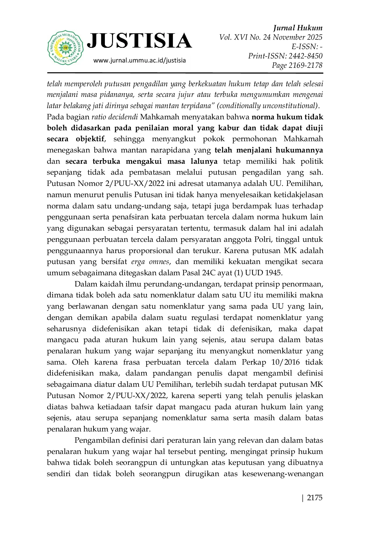 JURIS Ketidakpastian Hukum Pengaturan Perbuatan Tercela Dalam Persyaratan Calon Anggota Kepolisian Republik Indonesia