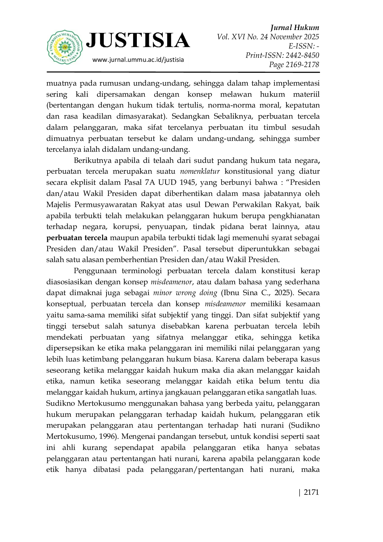 JURIS Ketidakpastian Hukum Pengaturan Perbuatan Tercela Dalam Persyaratan Calon Anggota Kepolisian Republik Indonesia