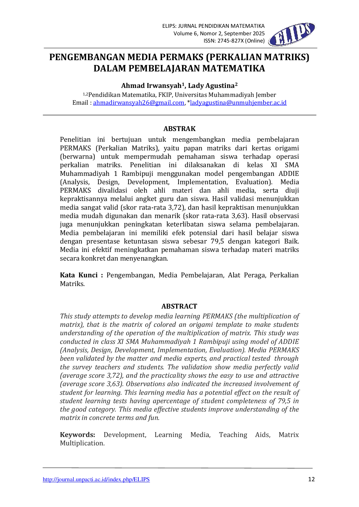 JURIS Pengembangan Media Permaks Perkalian Matriks Dalam Pembelajaran Matematika