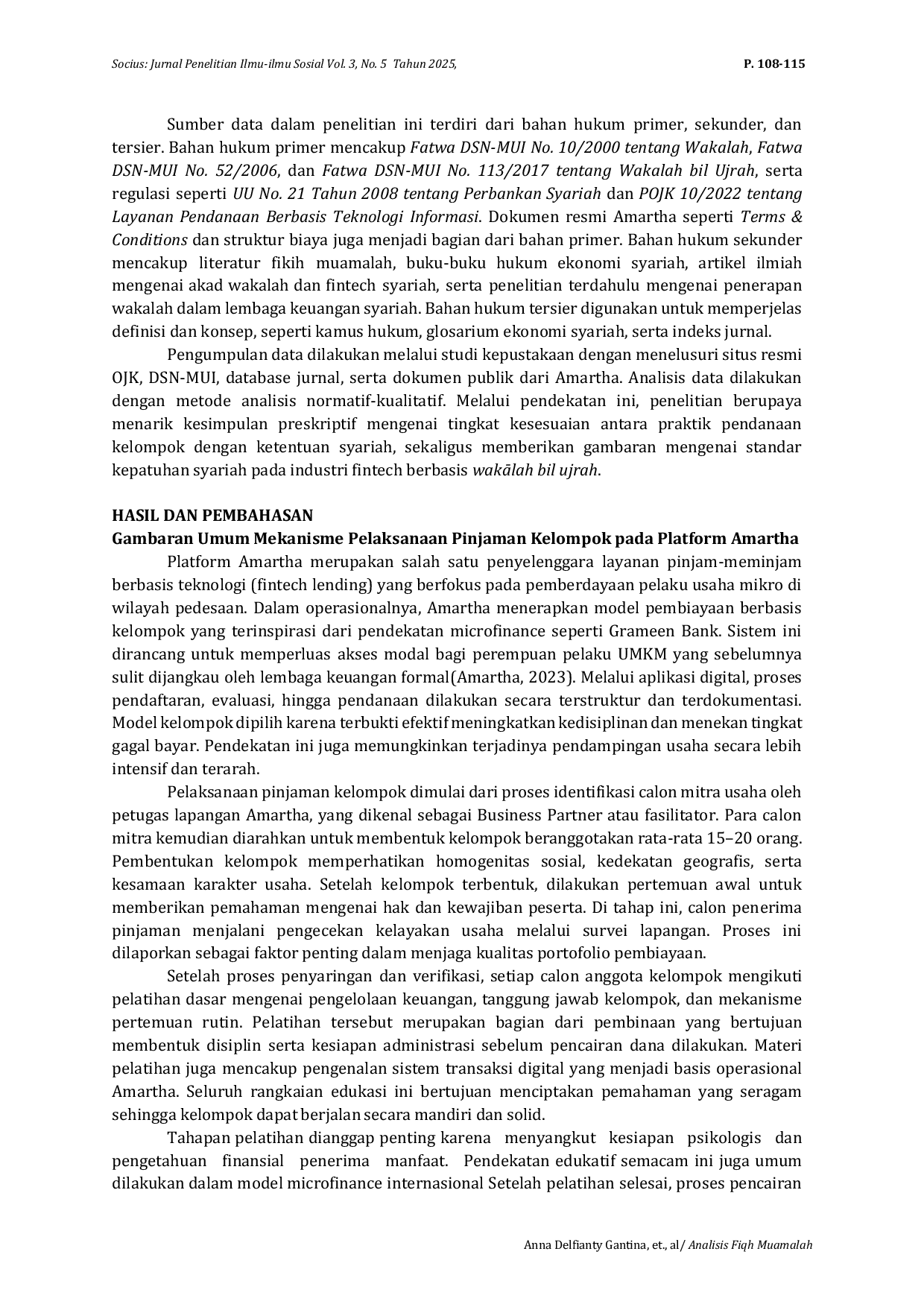 JURIS Analisis Fiqh Muamalah terhadap Praktik Pinjaman Kelompok di Platform Fintech Amartha dalam Perspektif Hukum Ekonomi Syariah