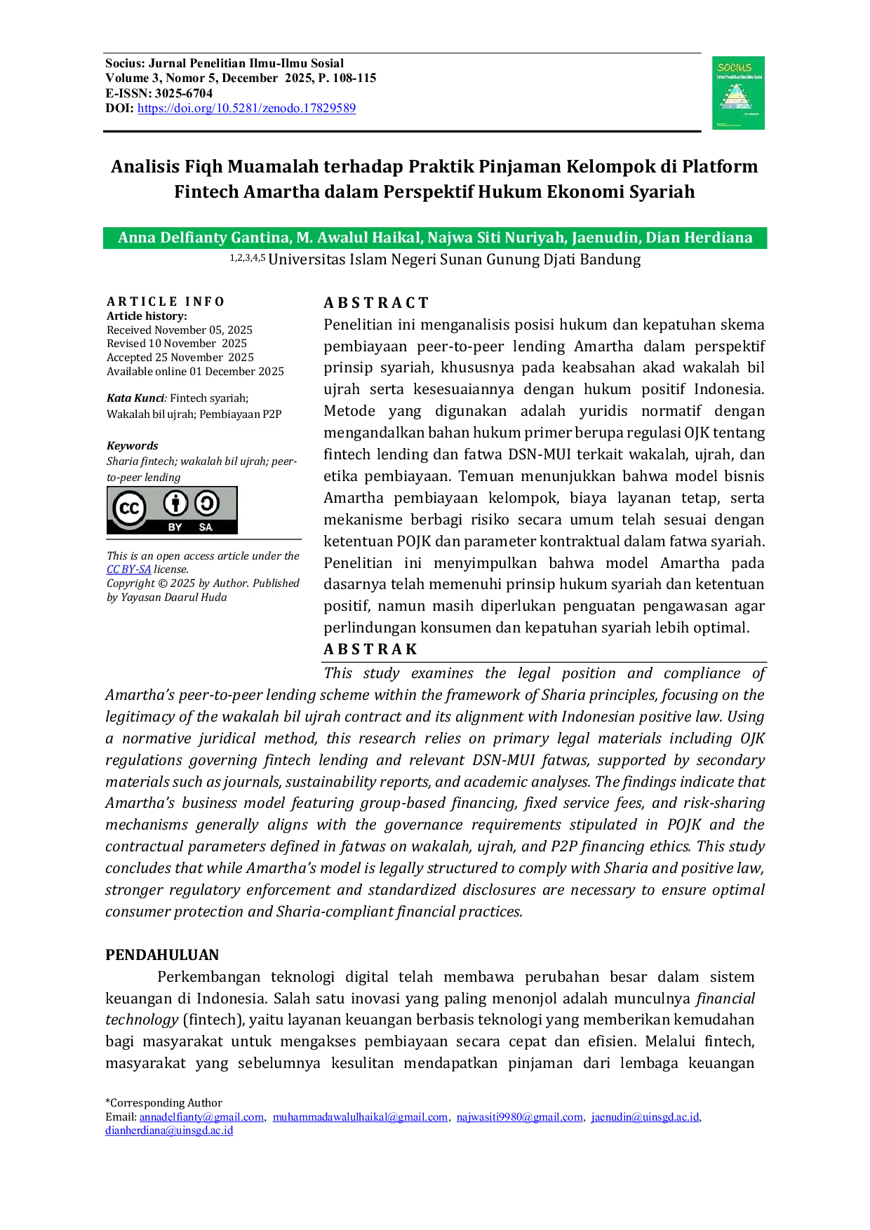 JURIS Analisis Fiqh Muamalah terhadap Praktik Pinjaman Kelompok di Platform Fintech Amartha dalam Perspektif Hukum Ekonomi Syariah