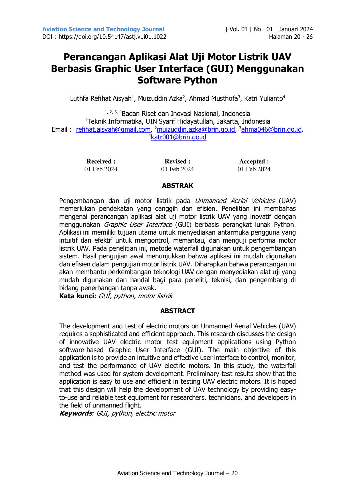 JURIS Perancangan Aplikasi Alat Uji Motor Listrik UAV Berbasis Graphic User Interface GUI Menggunakan Software Python