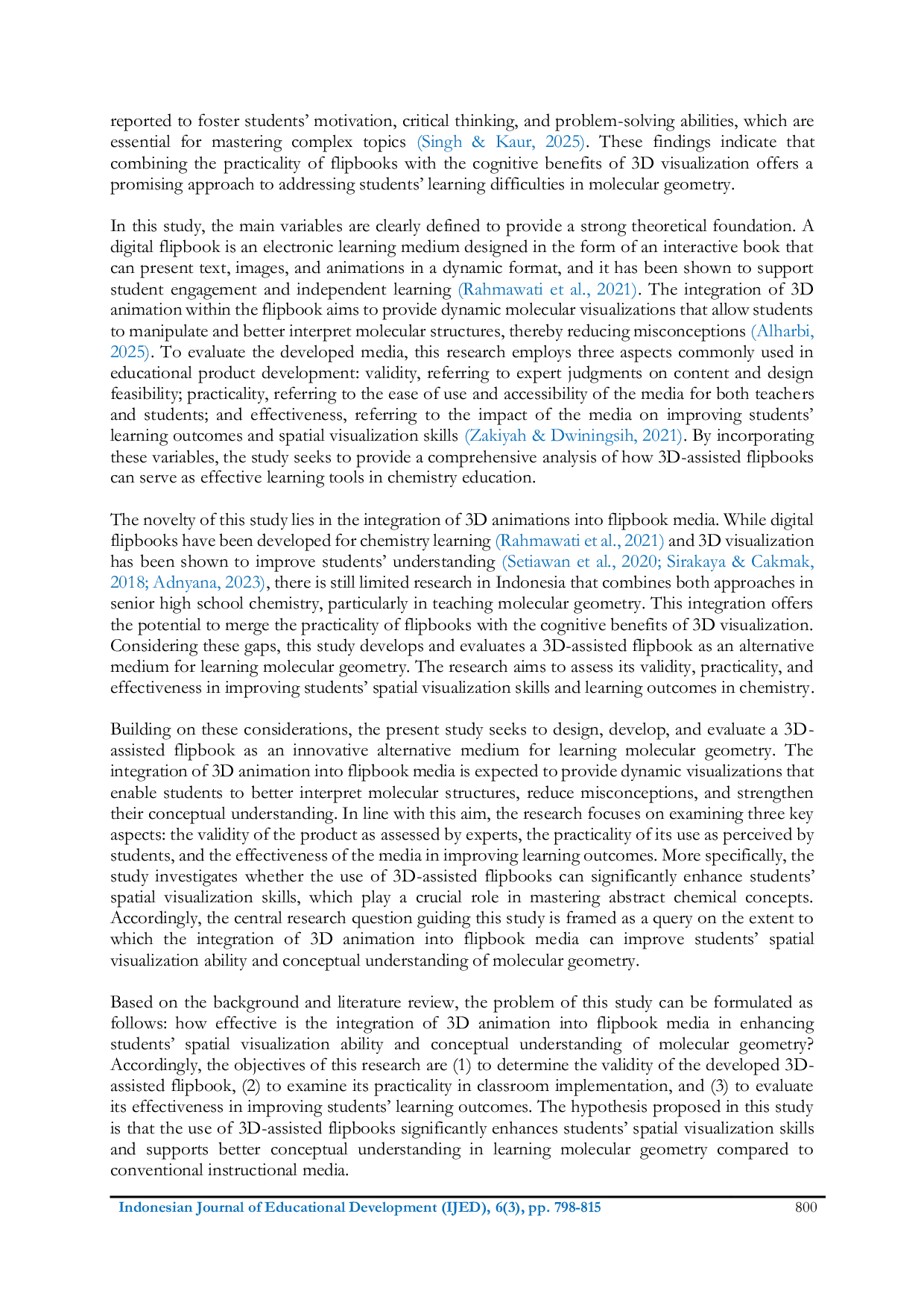 JURIS Integration of 3D animation flipbook to enhance spatial visualization in molecular geometry learning