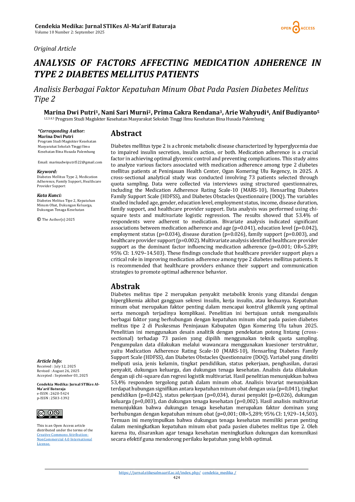 JURIS Analysis Of Factors Affecting Medication Adherence In Type 2 Diabetes Mellitus Patients