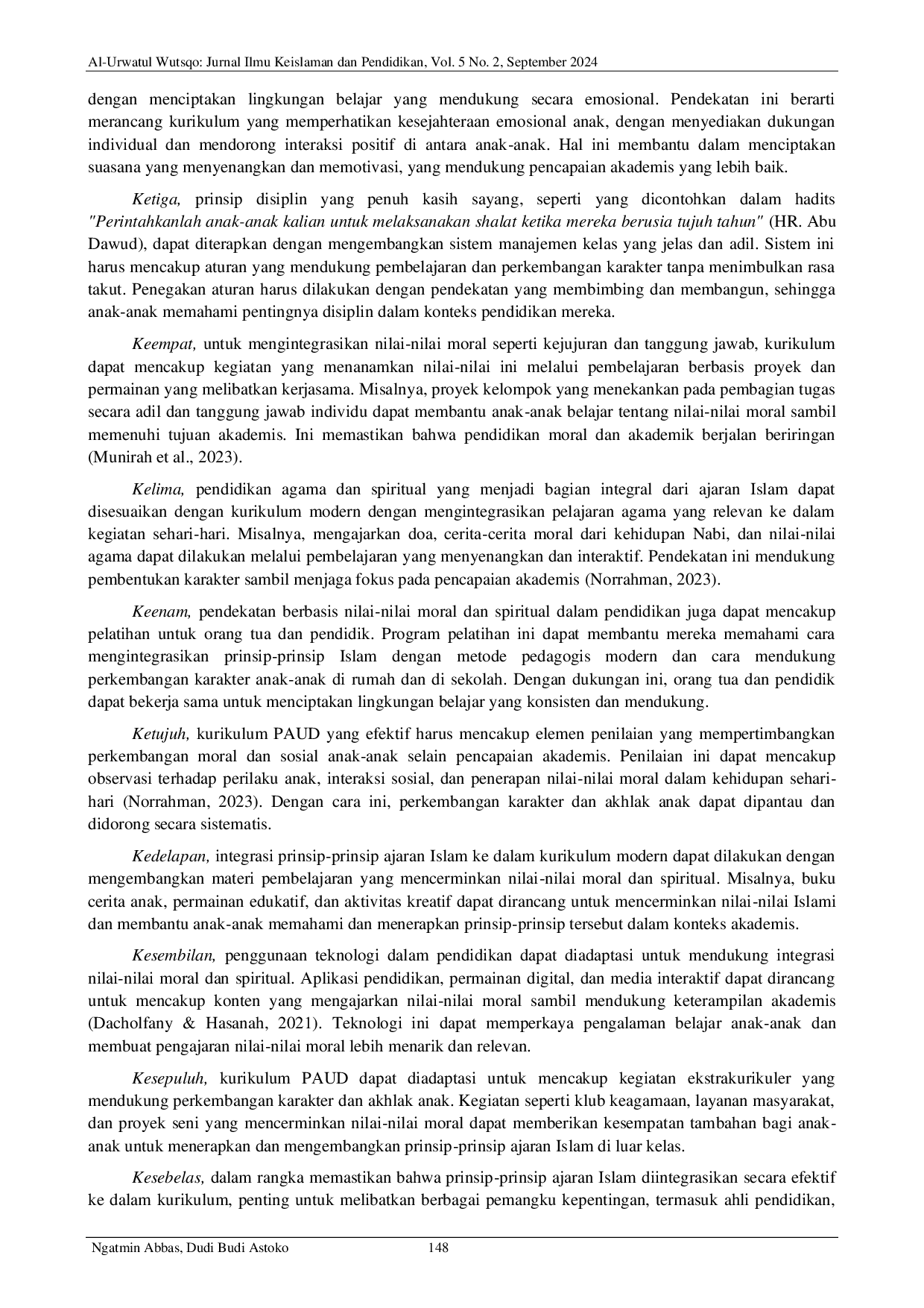 JURIS Pendekatan Islami Dalam Pendidikan Anak Usia Dini Berdasarkan Ajaran Nabi Muhammad SAW