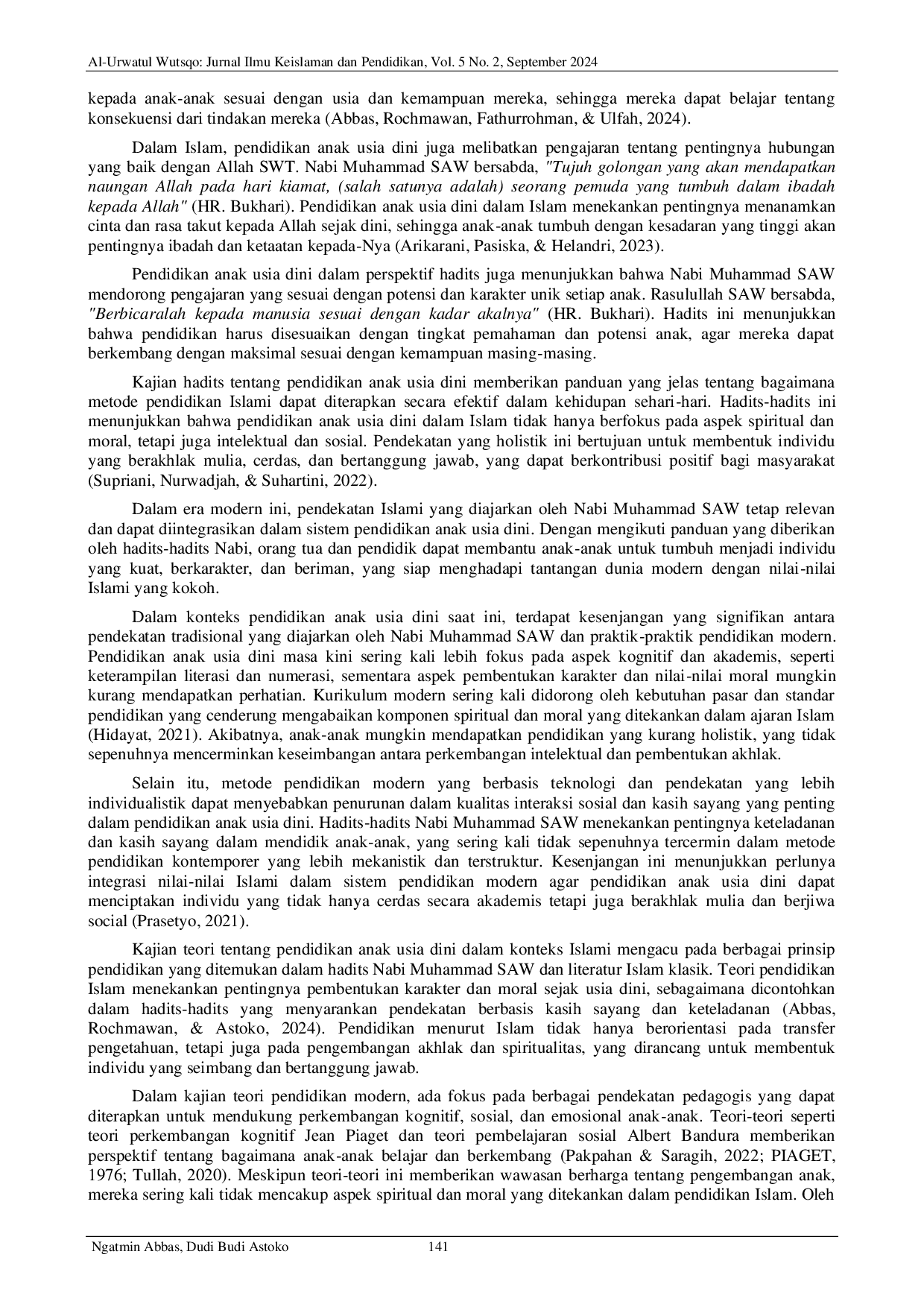 JURIS Pendekatan Islami Dalam Pendidikan Anak Usia Dini Berdasarkan Ajaran Nabi Muhammad SAW