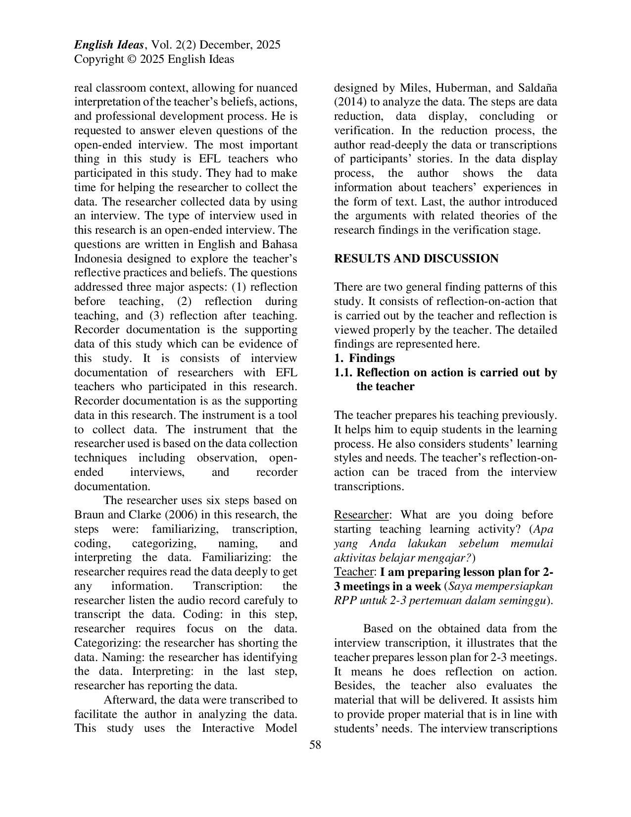 JURIS Efl teachers reflections for ELT classroom at junior high school