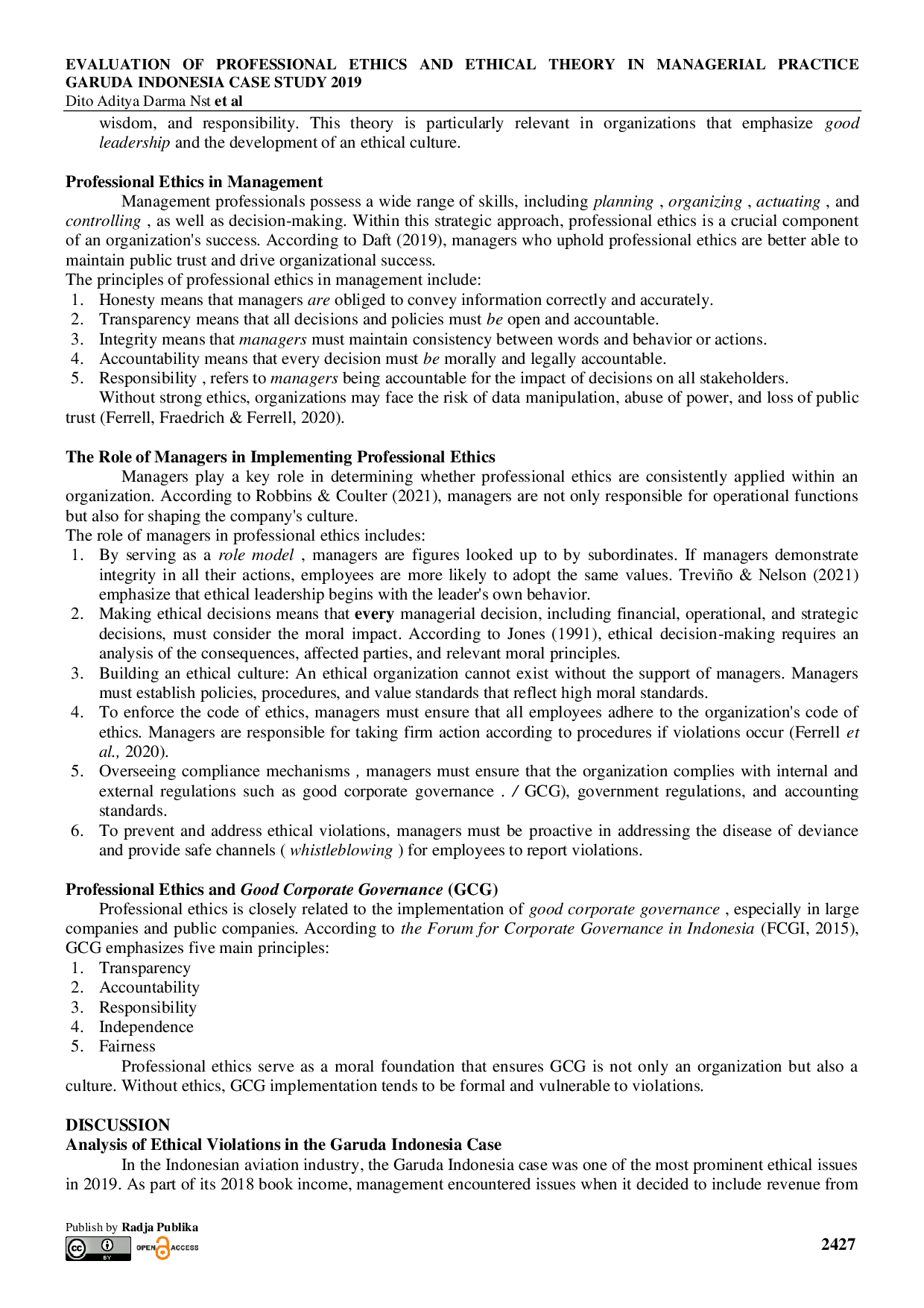 JURIS Evaluation of Professional Ethics and Ethical Theory in Managerial Practice Garuda Indonesia Case Study 2019