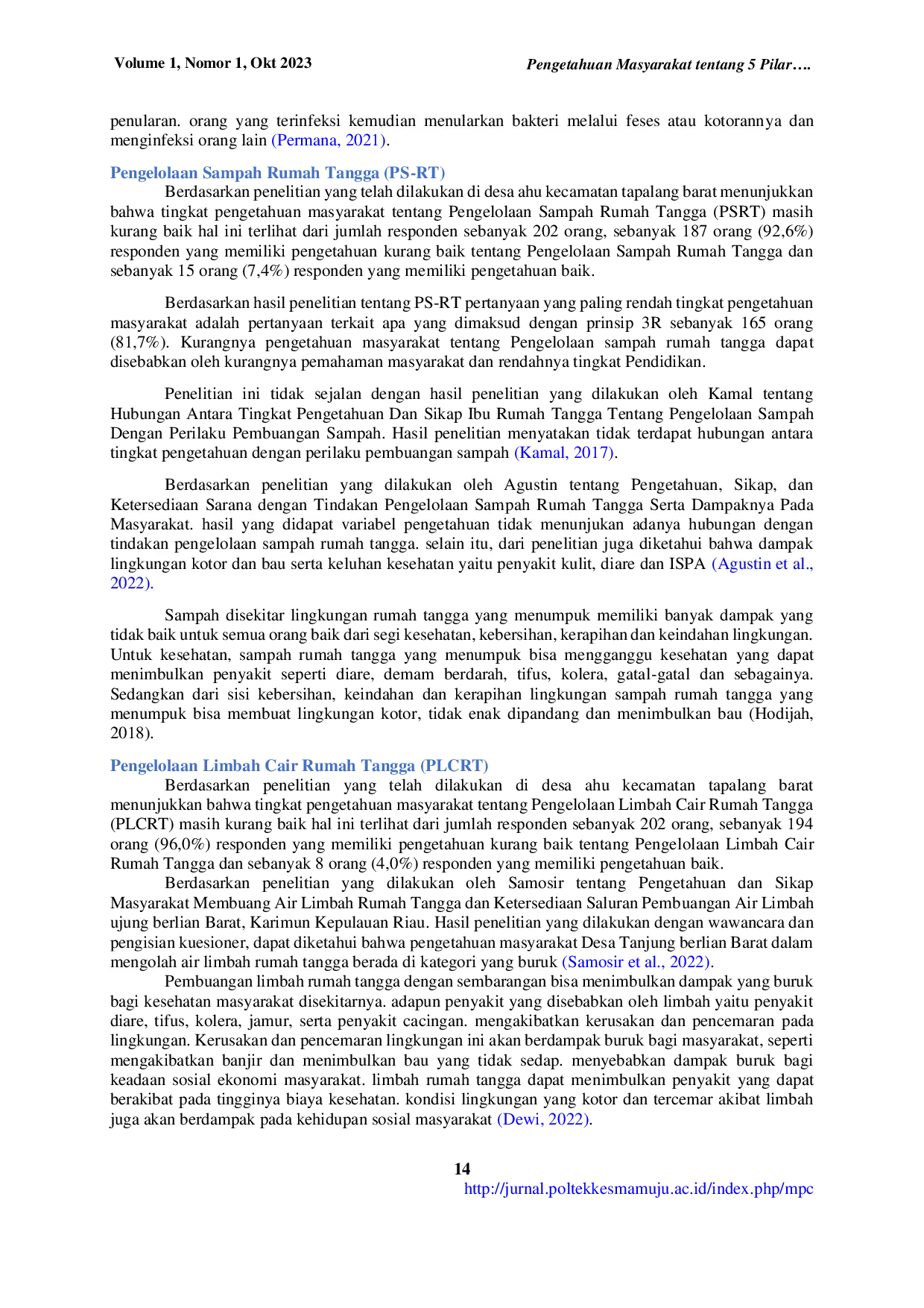 JURIS Pengetahuan Masyarakat tentang 5 Pilar STBM di Desa Ahu Kecamatan Tapalang Barat