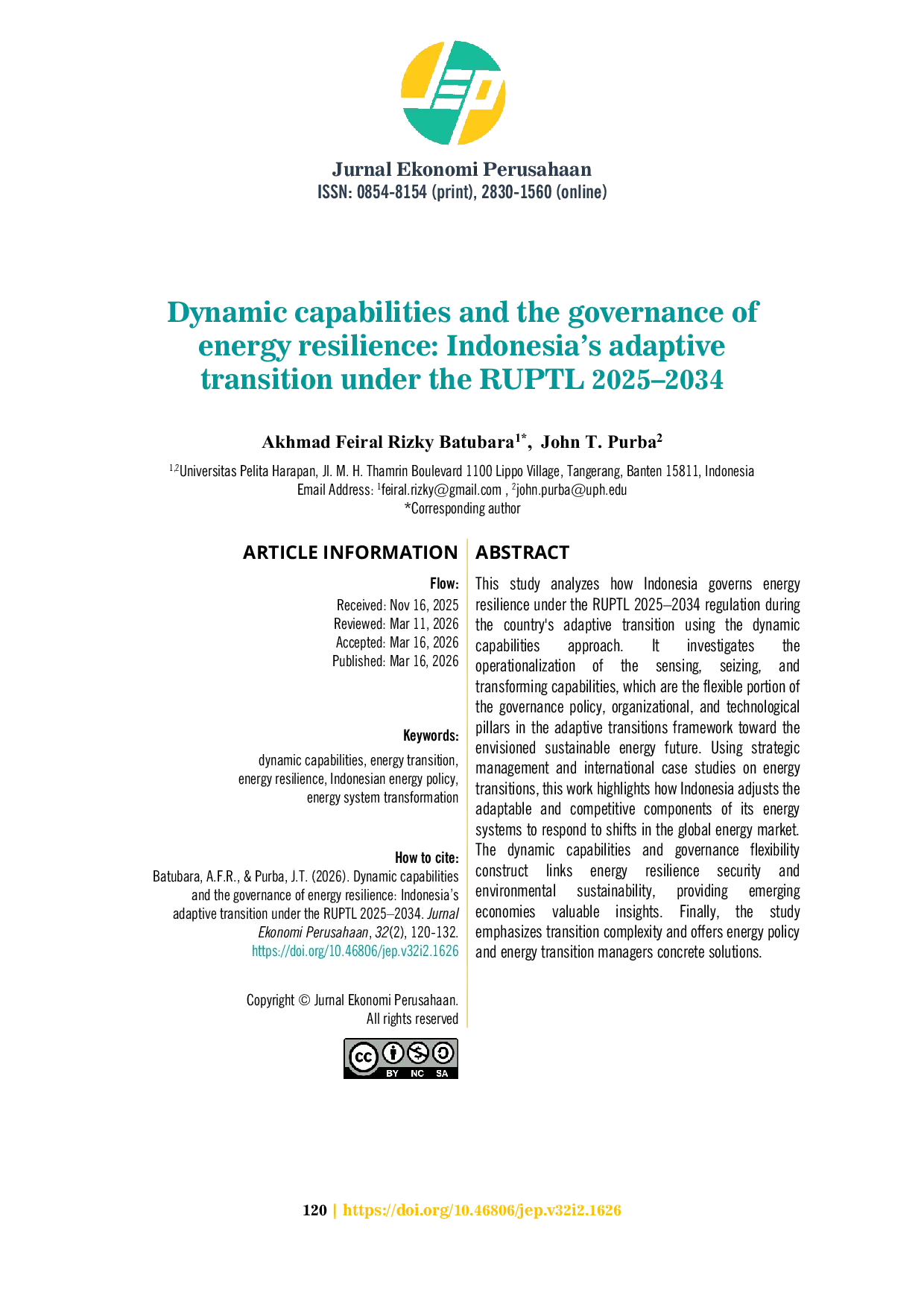 JURIS Dynamic capabilities and the governance of energy resilience Indonesia s adaptive transition under the RUPTL 2025 2034