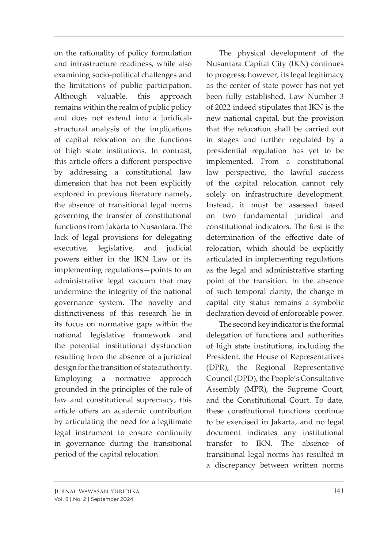 JURIS Normative Gaps in Indonesia s Capital Relocation Constitutional Implications of State Function Transition to Nusantara