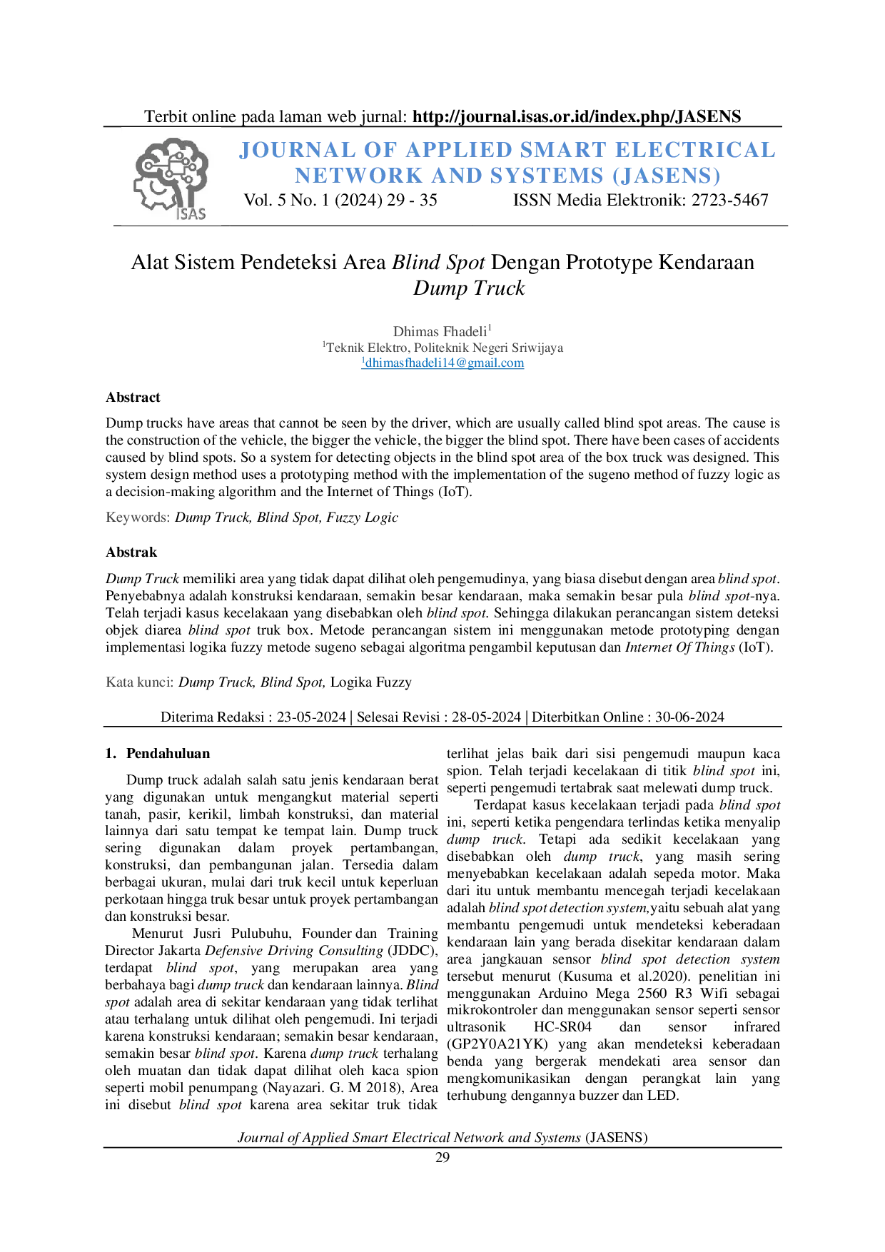 JURIS Alat Sistem Pendeteksi Area Blind Spot Dengan Prototype Kendaraan Dump Truck