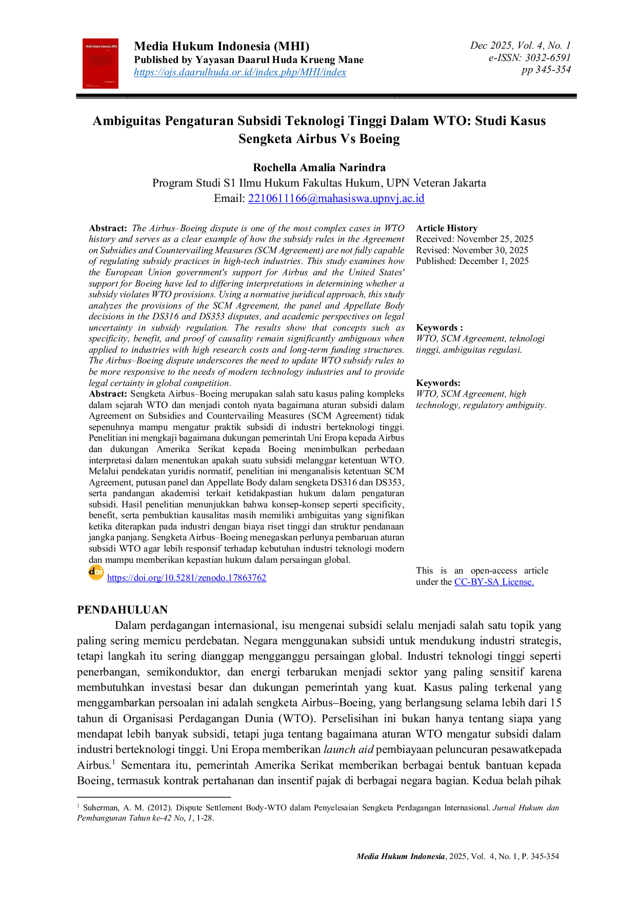 JURIS Ambiguitas Pengaturan Subsidi Teknologi Tinggi Dalam WTO Studi Kasus Sengketa Airbus Vs Boeing