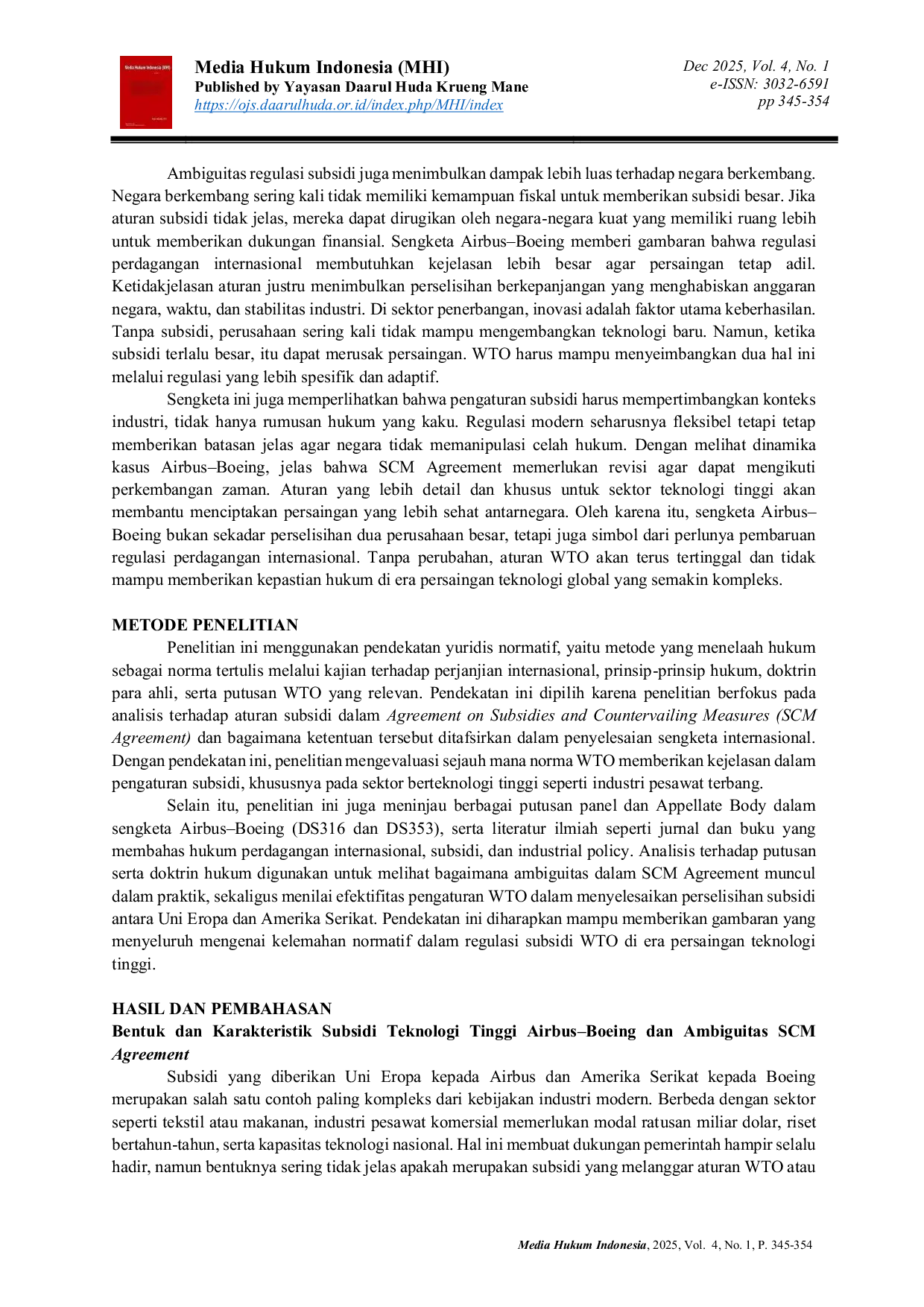 JURIS Ambiguitas Pengaturan Subsidi Teknologi Tinggi Dalam WTO Studi Kasus Sengketa Airbus Vs Boeing