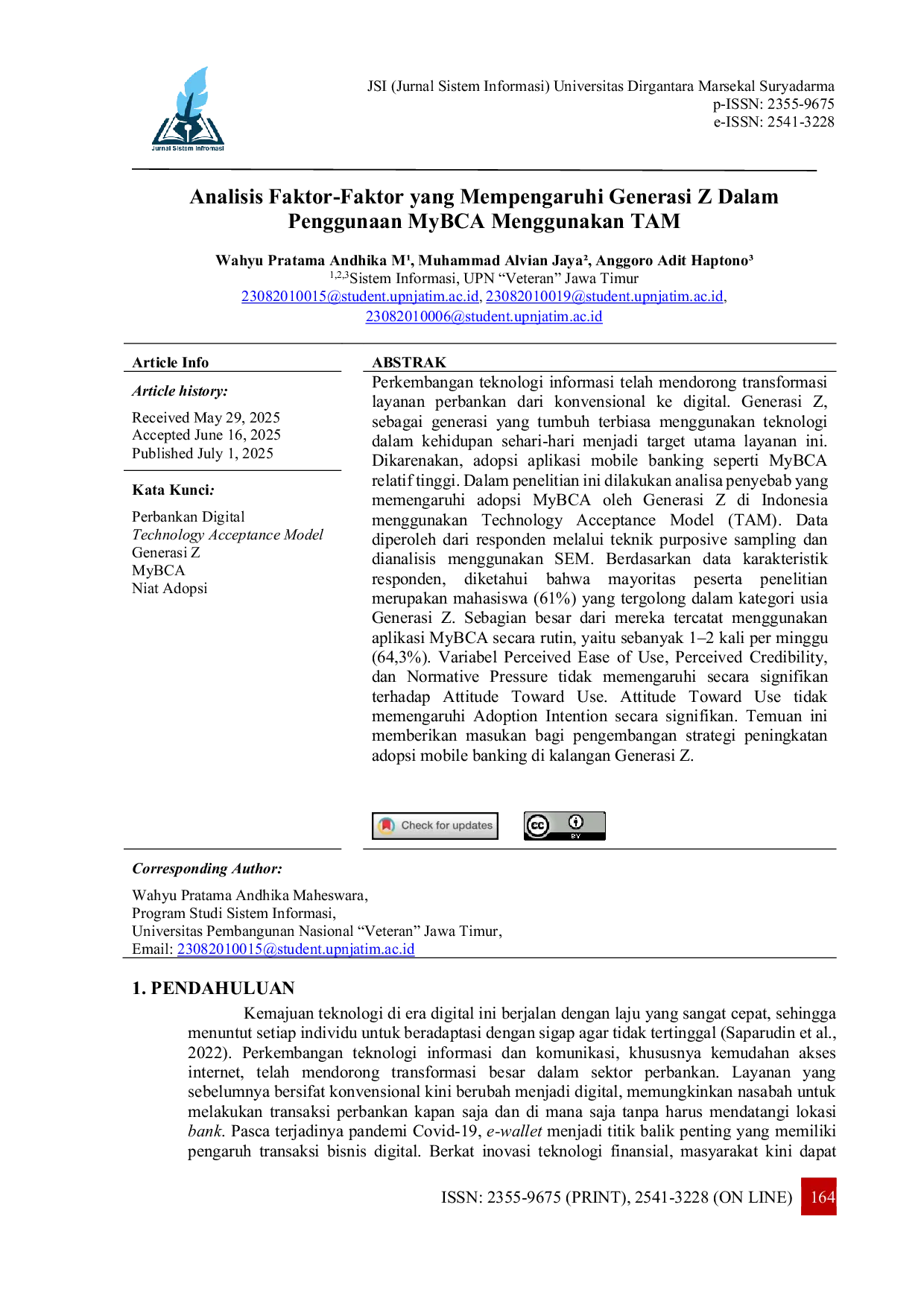 JURIS Analisis Faktor Faktor yang Mempengaruhi Generasi Z Dalam Penggunaan MyBCA Menggunakan TAM
